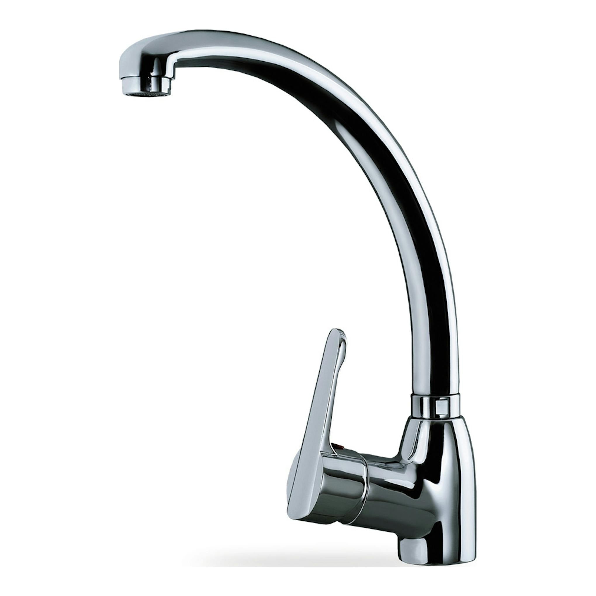 Grifo de cocina Teka MN de cromo, caño alto curvado y monomando, vista frontal.