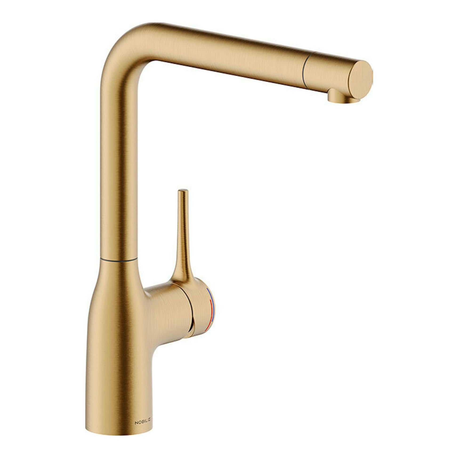 Grifo Poalgi Nobili CU128113GTP ámbar cepillado, vista frontal lateral, acabado dorado mate.