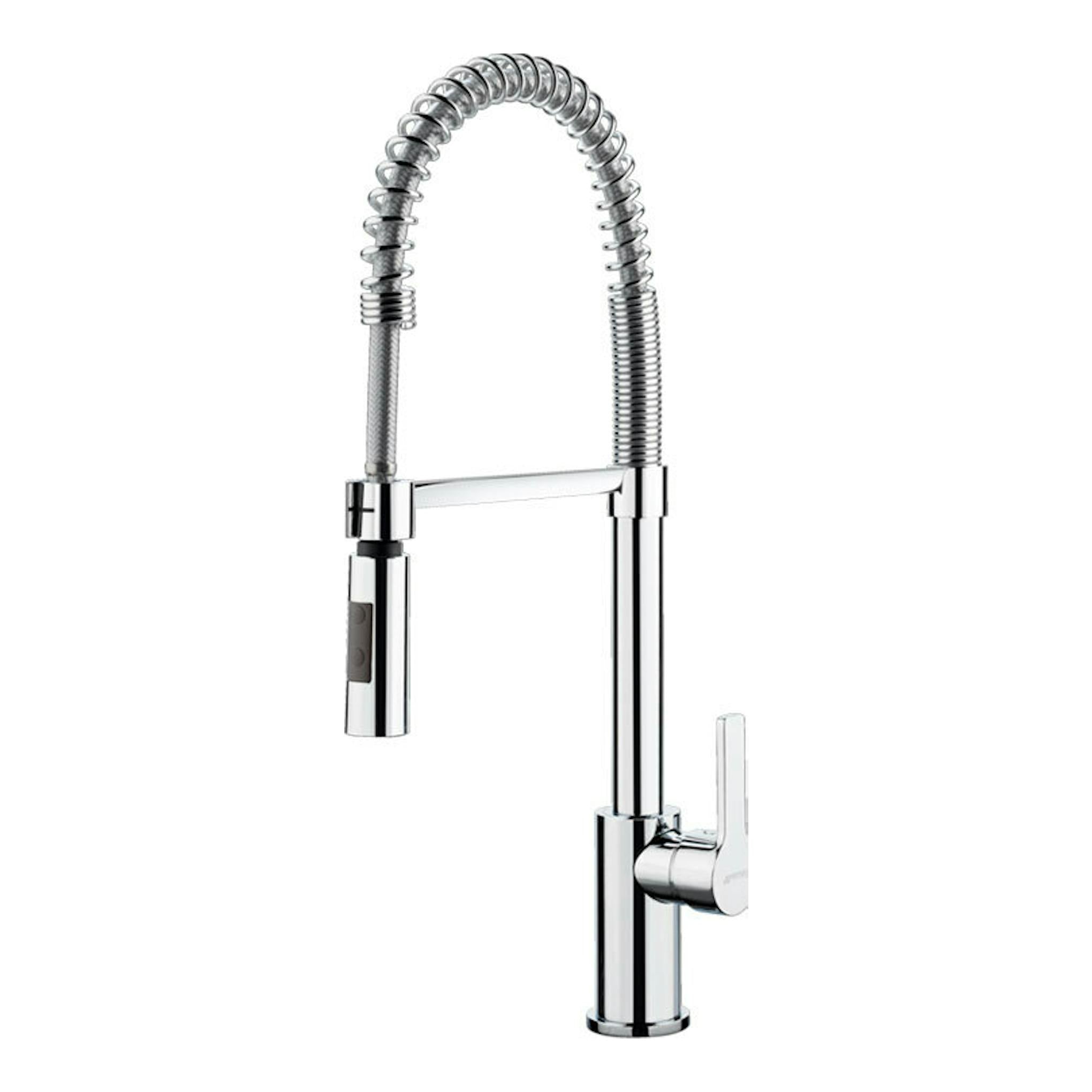 Grifo de cocina Smeg MID5CR cromado, vista frontal, con caño flexible de muelle y palanca lateral.