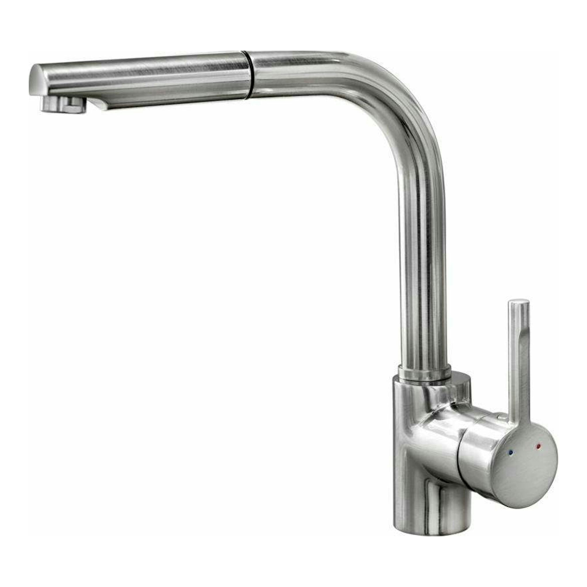 Grifo Teka ARK938 inox, monomando de cocina con caño alto curvo, vista lateral sobre fondo blanco.