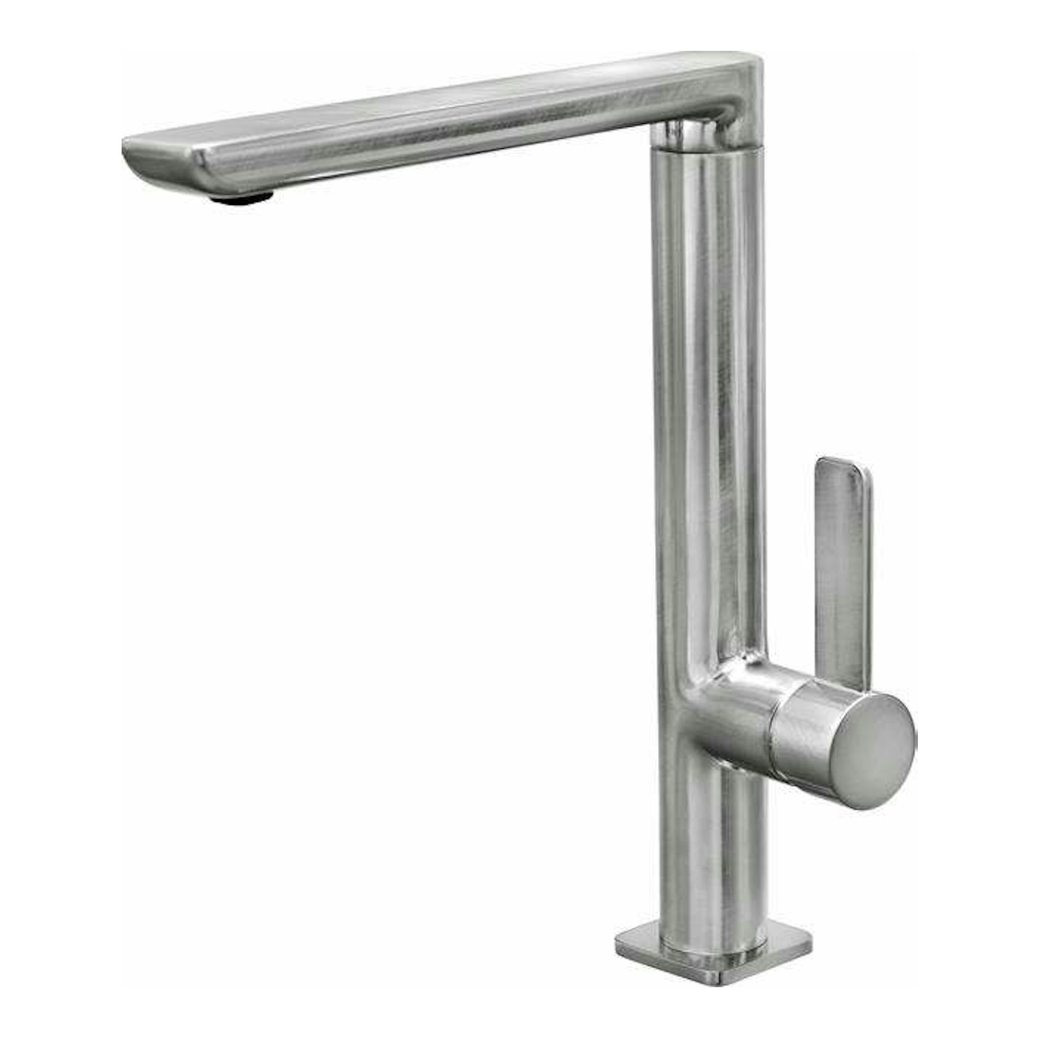 Grifo Teka FO915 cromado, vista frontal, caño recto alto y mando lateral.