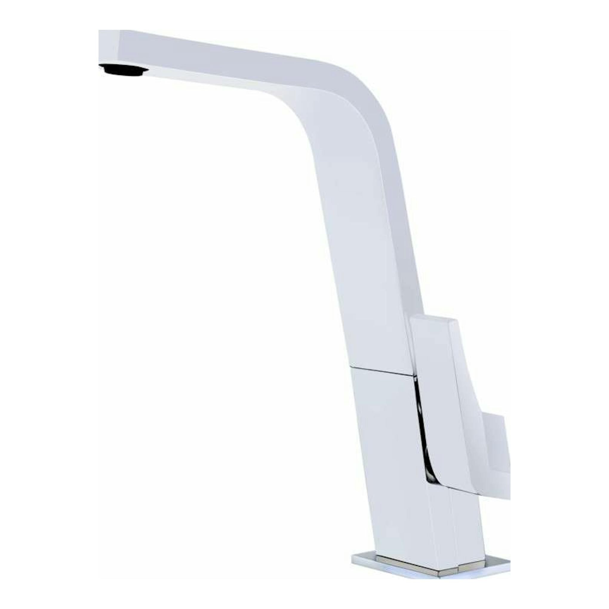 Grifo Teka IC915 blanco, vista en tres cuartos, con caño alto rectangular y base cromada.
