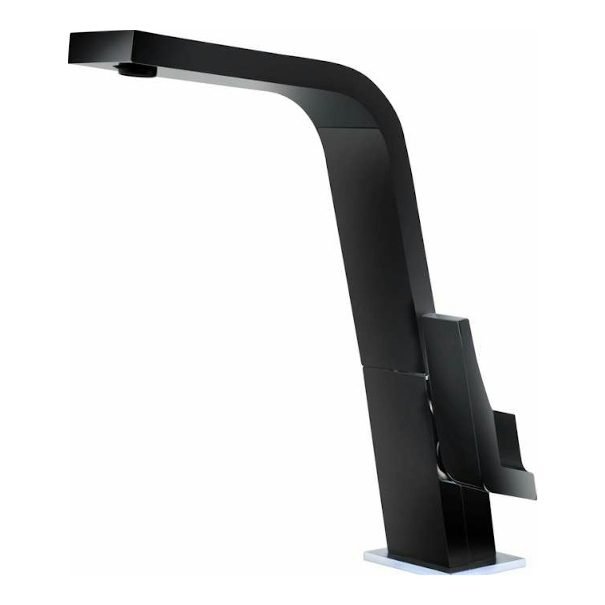 Grifo Teka IC915 negro, vista lateral en ángulo, con caño alto y maneta a la derecha.