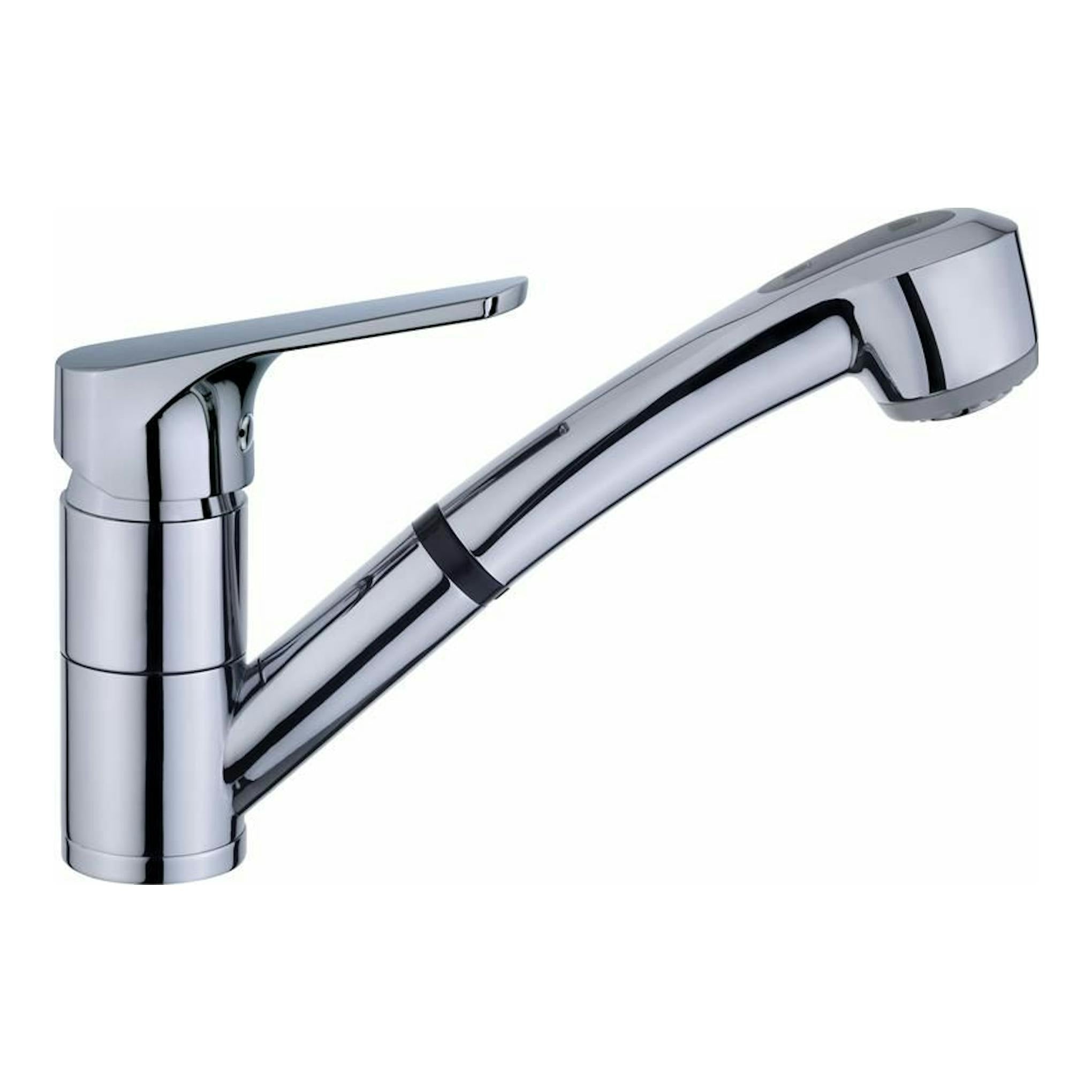 Grifo de cocina Teka MTP978D cromado, vista lateral, con caño curvo y palanca superior.
