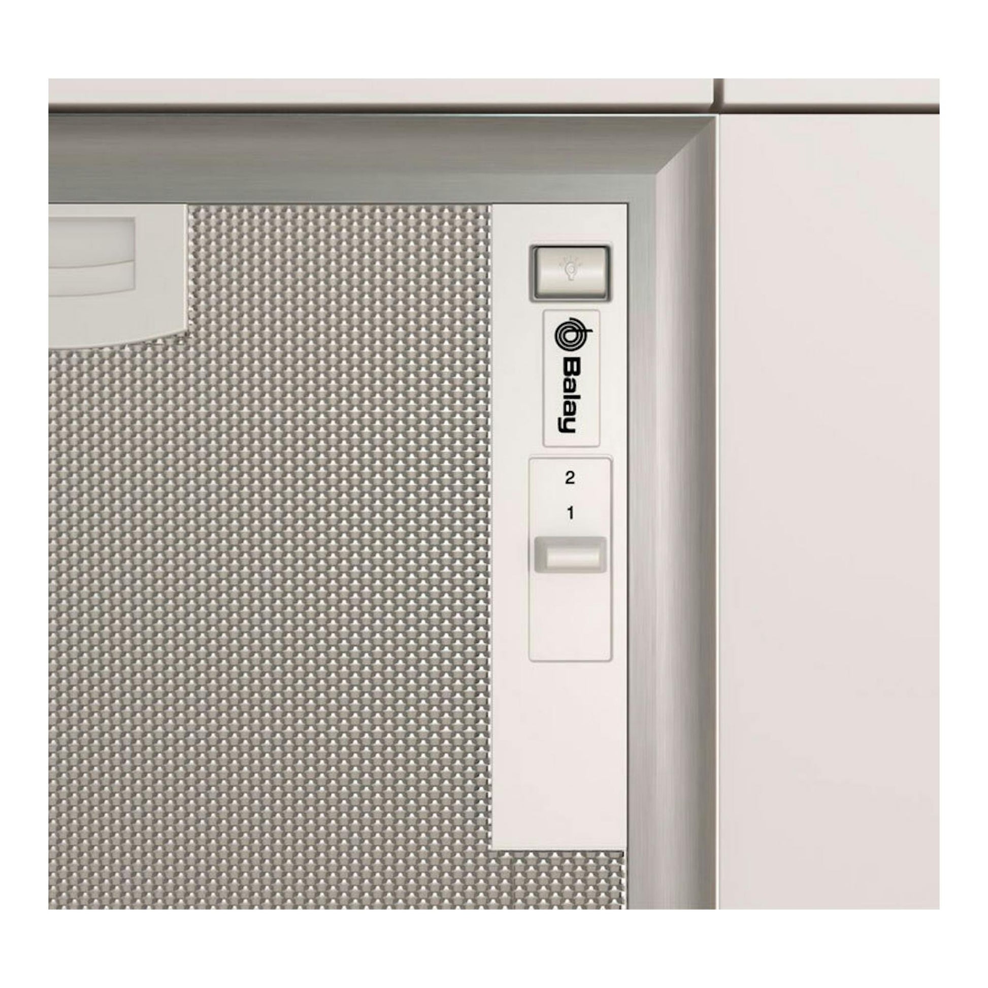 Grupo filtrante Balay 3BF255NG de acero inoxidable, vista frontal en detalle.