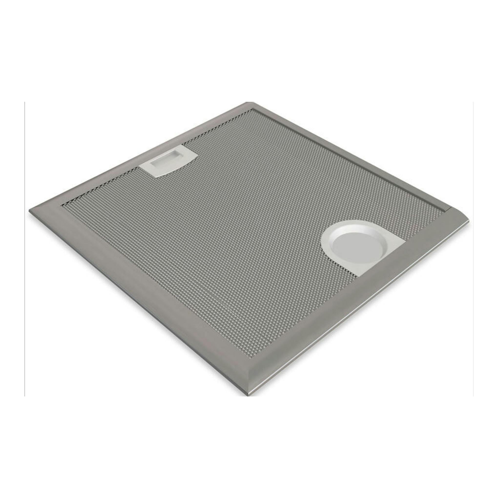 Grupo filtrante Balay 3BF255NG inox, vista en ángulo de un panel cuadrado con rejilla metálica y filtro circular.