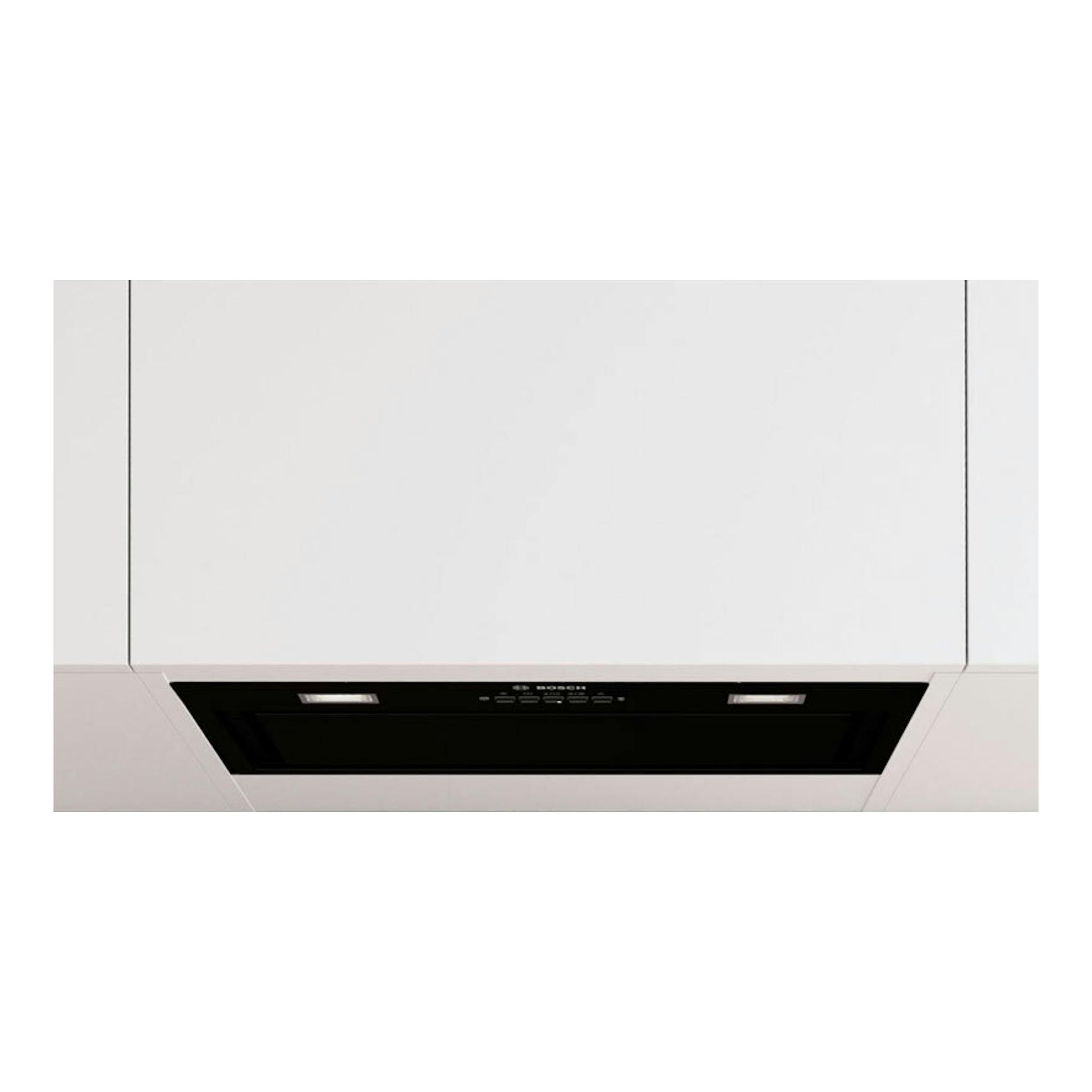 Grupo filtrante Bosch DLN57PC60 negro, vista frontal empotrada en mueble de cocina.