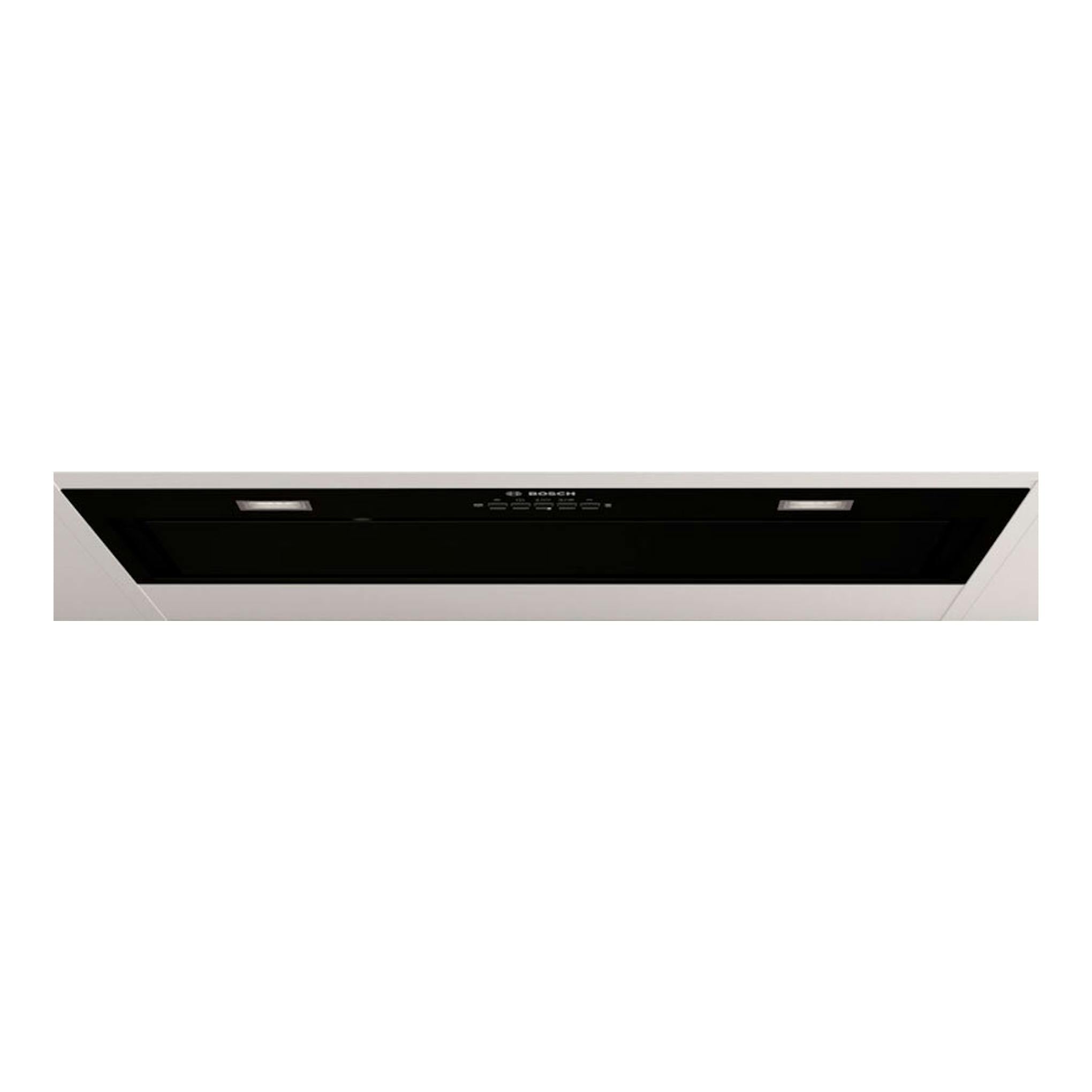 Grupo filtrante Bosch DLN78PC60 negro, vista frontal empotrada en techo, con dos luces.