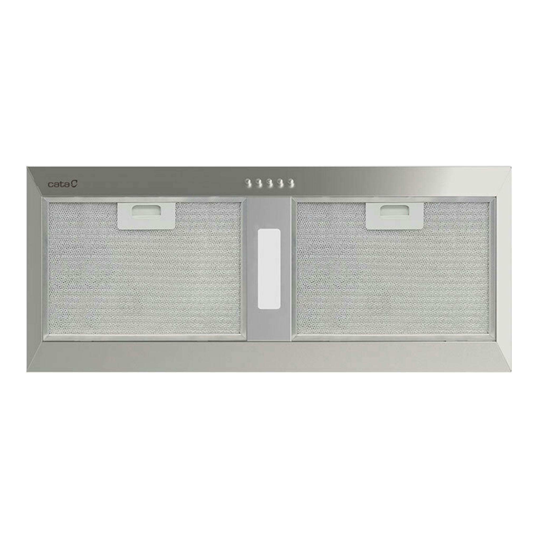 Grupo filtrante Cata GCB77X en acero inox, vista frontal, con dos filtros metálicos y panel central.