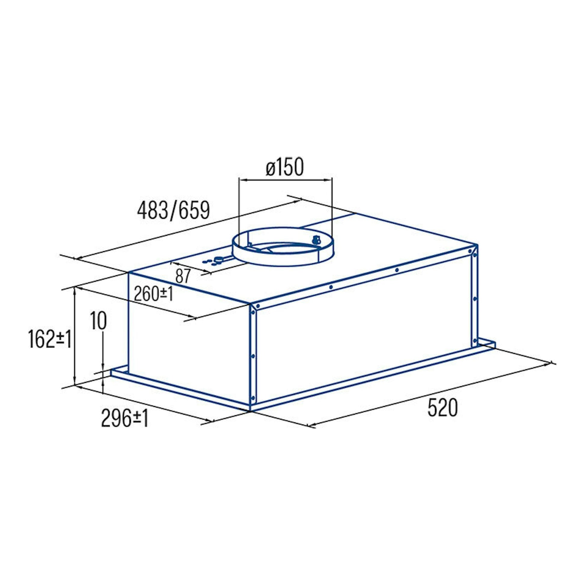 Cata GKA5200X: dibujo técnico de grupo filtrante inox, vista isométrica, 52 cm, con medidas.