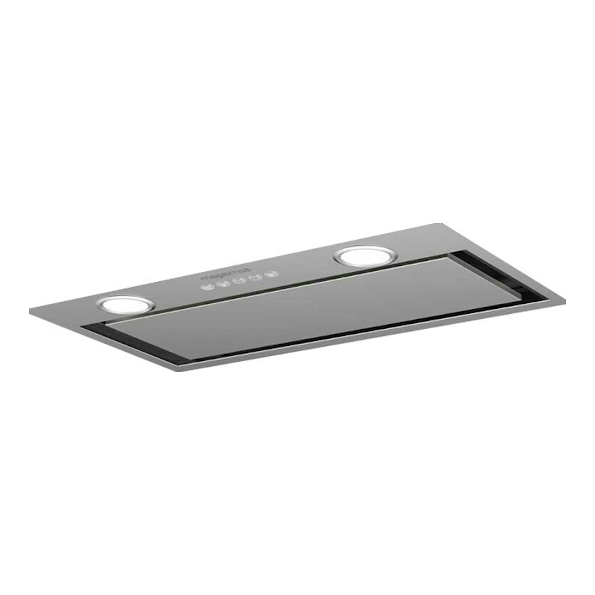 Grupo filtrante Mepamsa Irun 52 inox, vista inferior inclinada, en acero inoxidable con dos luces.