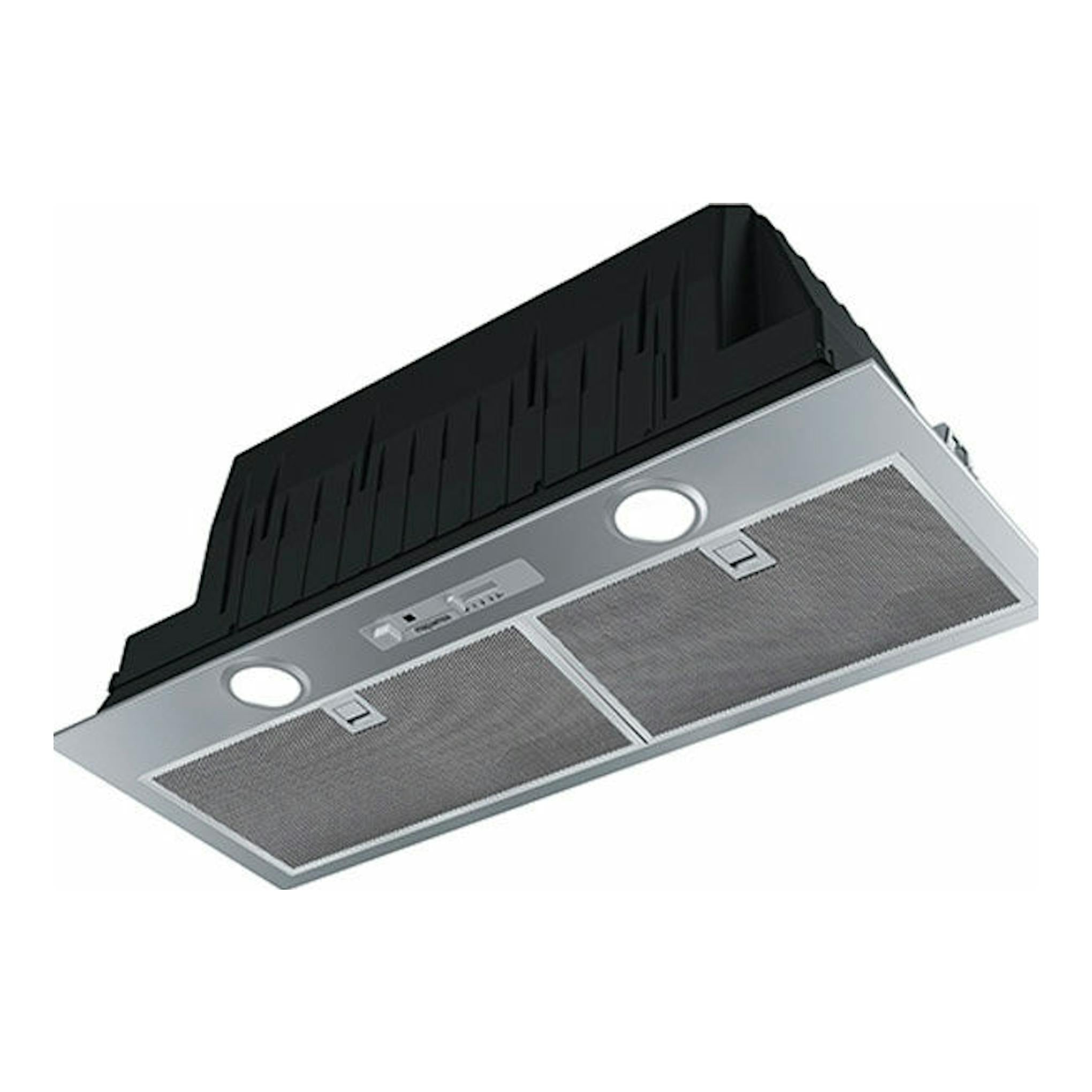 Grupo filtrante Mepansa SMART PLUS NEO 70 X inox, vista inferior en ángulo, plateado y negro.