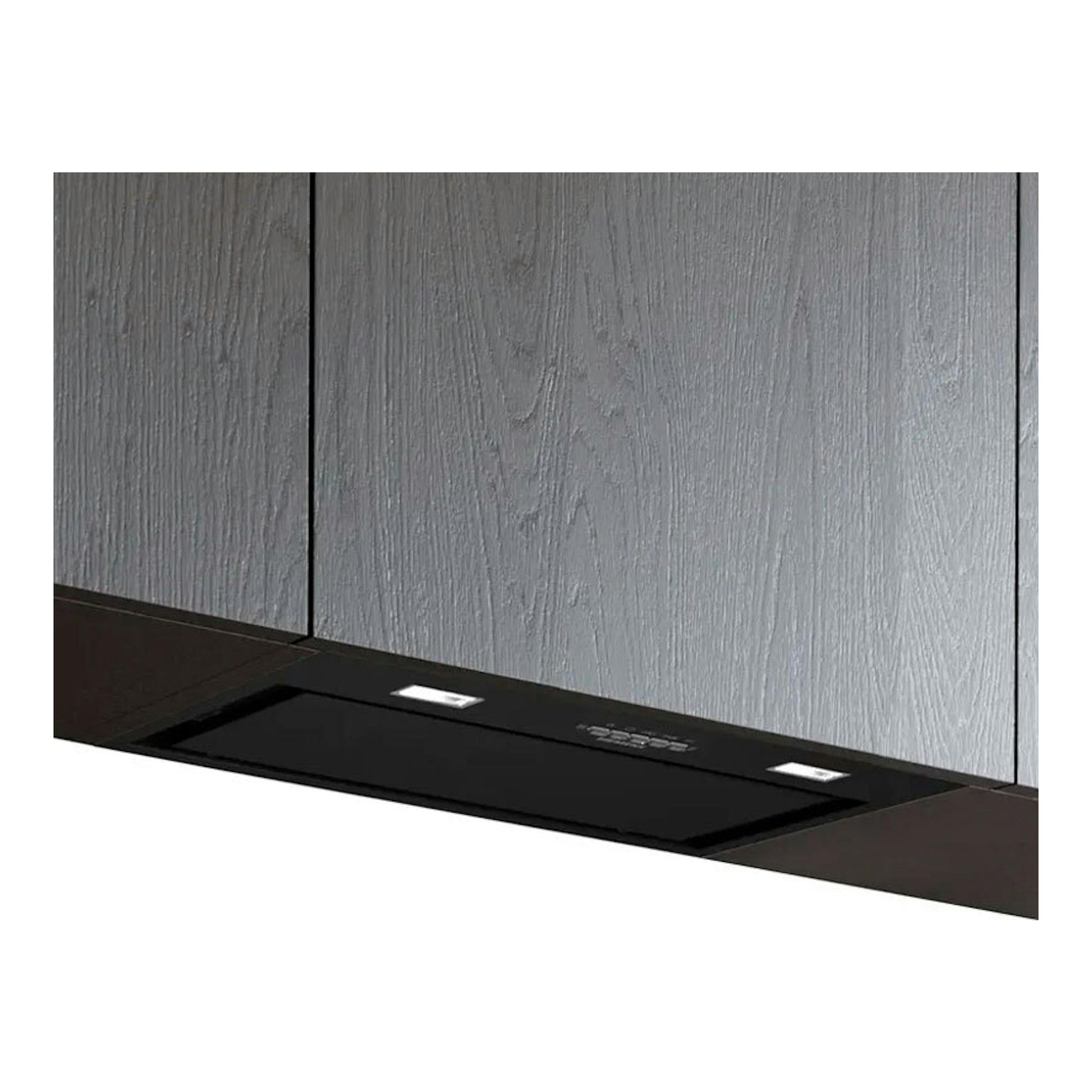 Grupo filtrante Siemens LB57NPC60 negro, vista inclinada bajo mueble de cocina.
