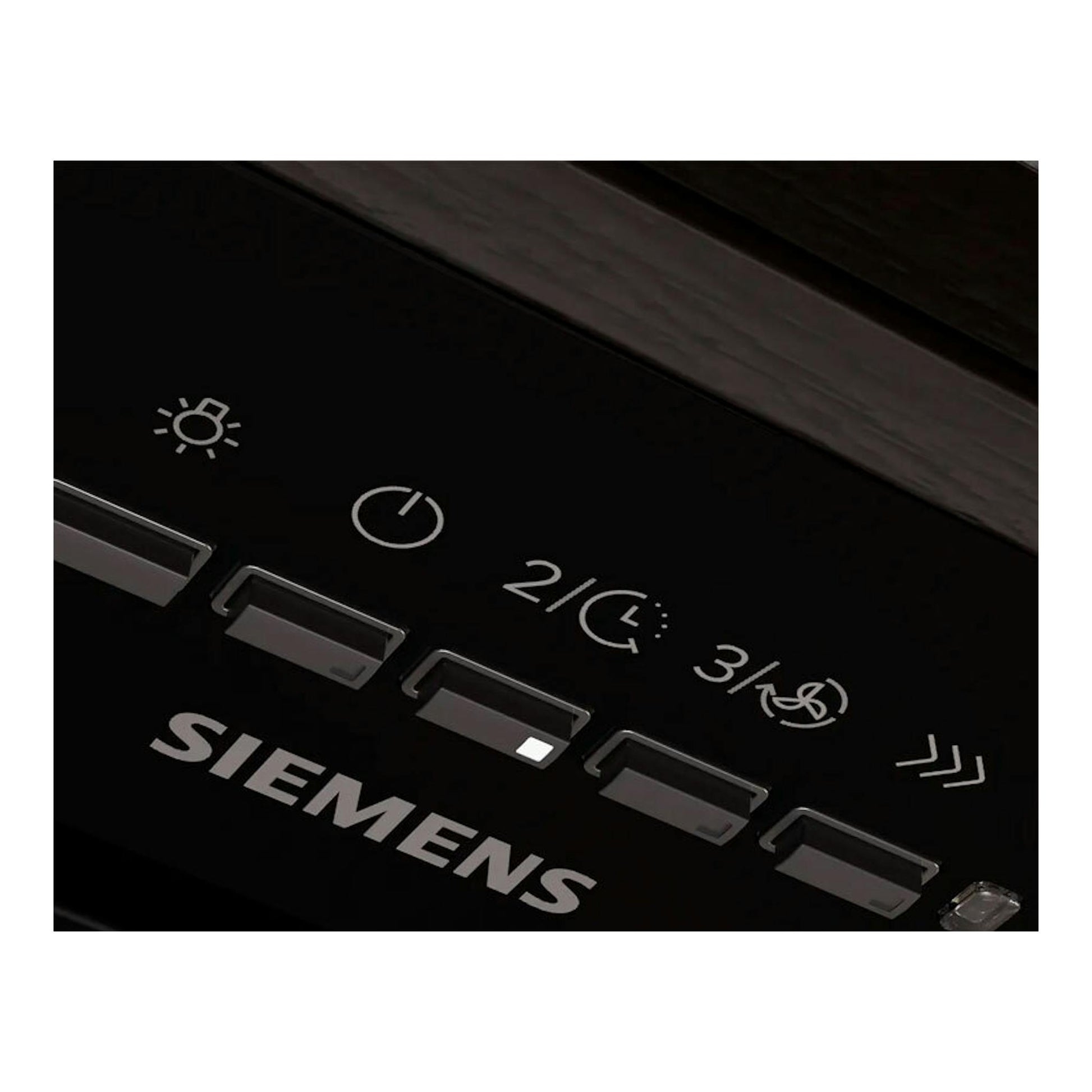 Panel de control negro Siemens LB57NPC60 con botones táctiles e iconos de luz y velocidad