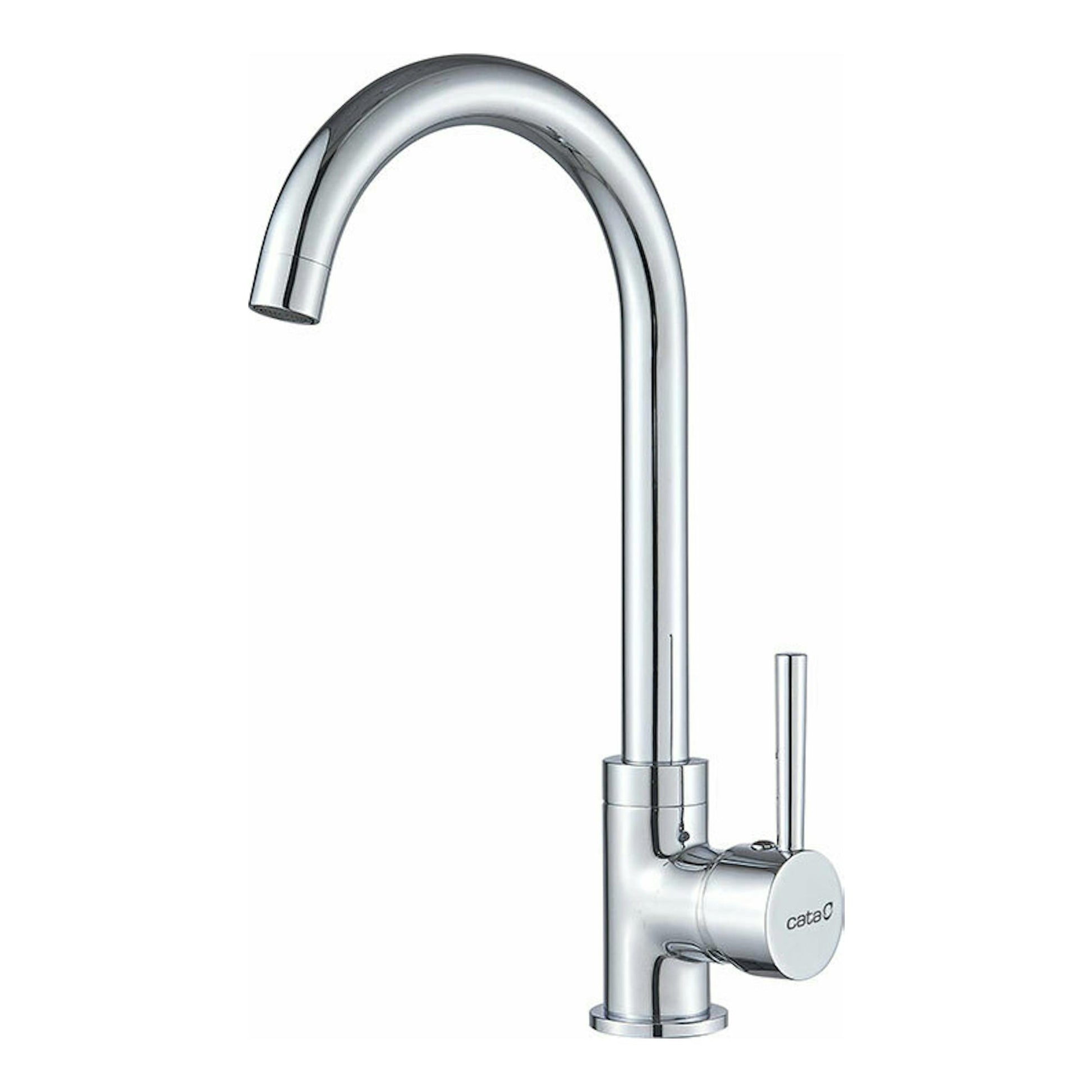 Grifo de cocina Cata CMA/H cromado, vista frontal, con caño alto curvado y maneta lateral.