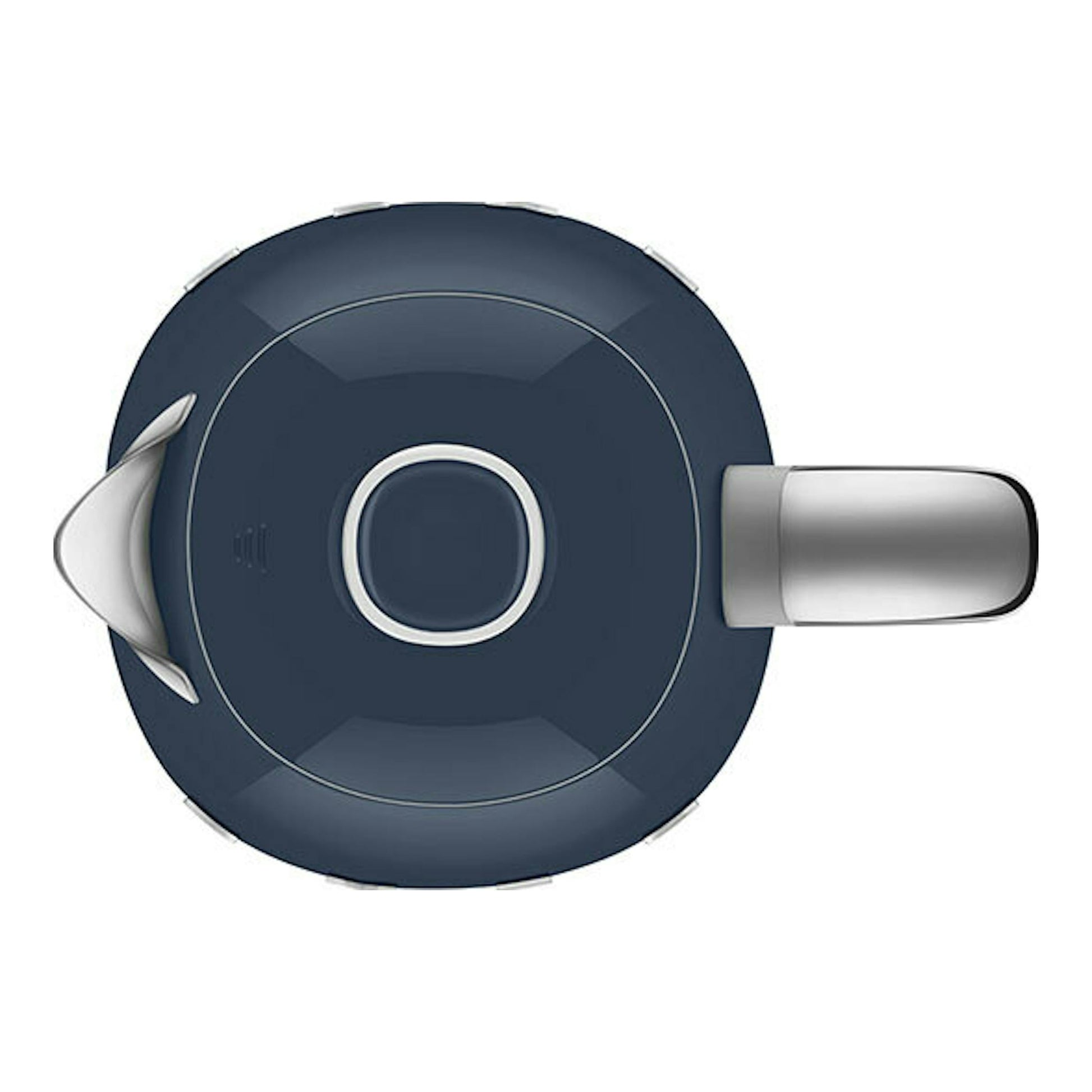 Hervidor Smeg KLF03NBEU azul marino, vista superior con asa y boquilla plateadas.