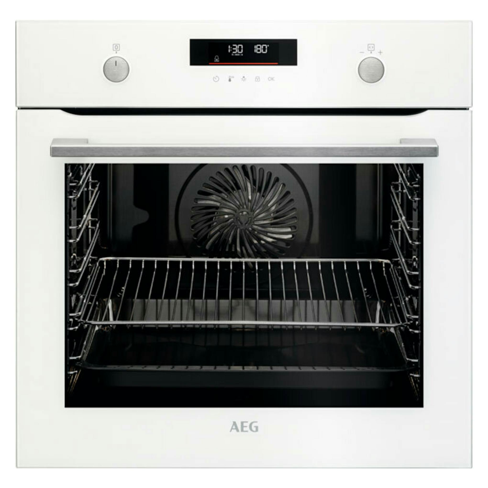 Horno AEG BPS535160W blanco con cavidad interior visible
