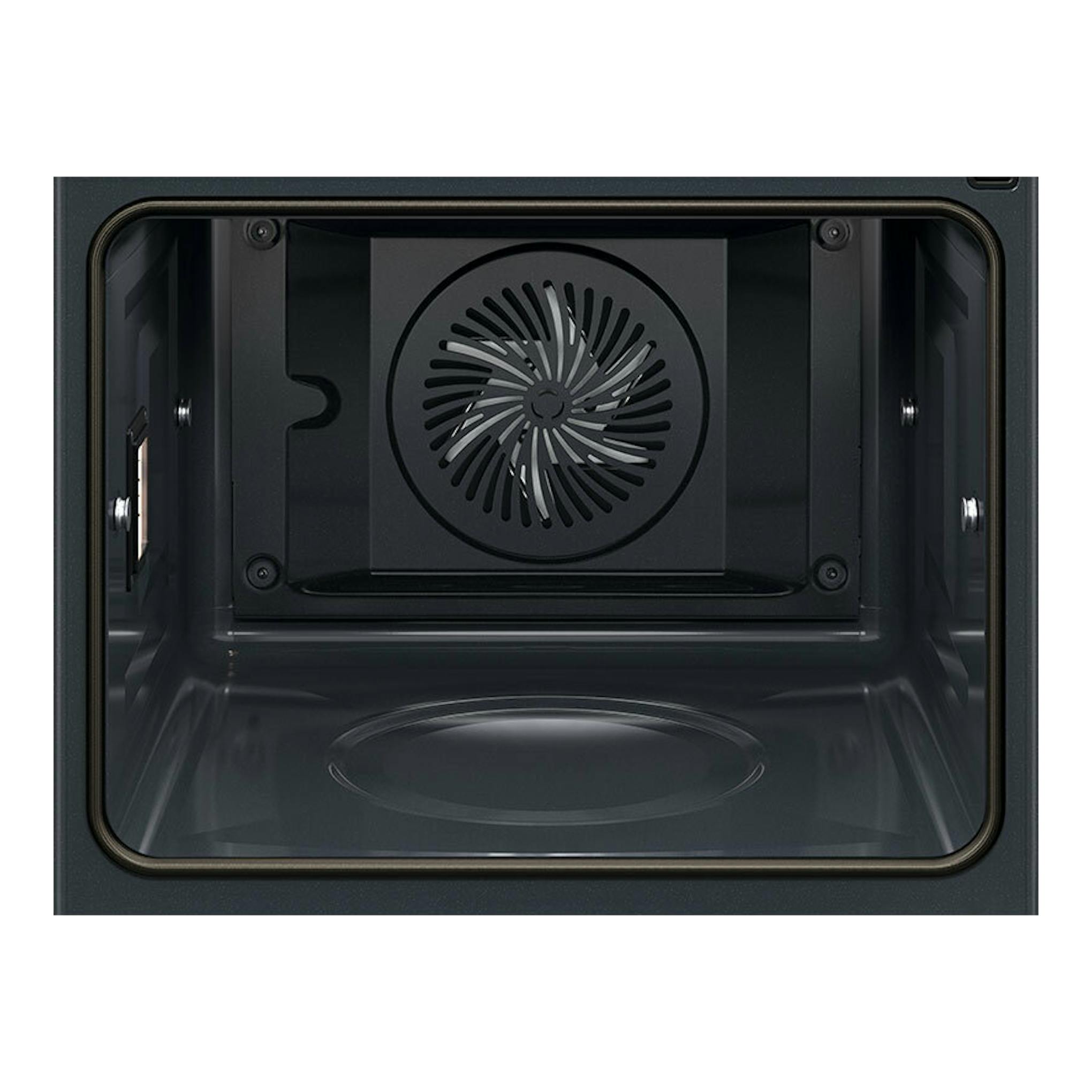 AEG TE8PB731AT, interior de horno en vista frontal, acabado negro mate con ventilador trasero.