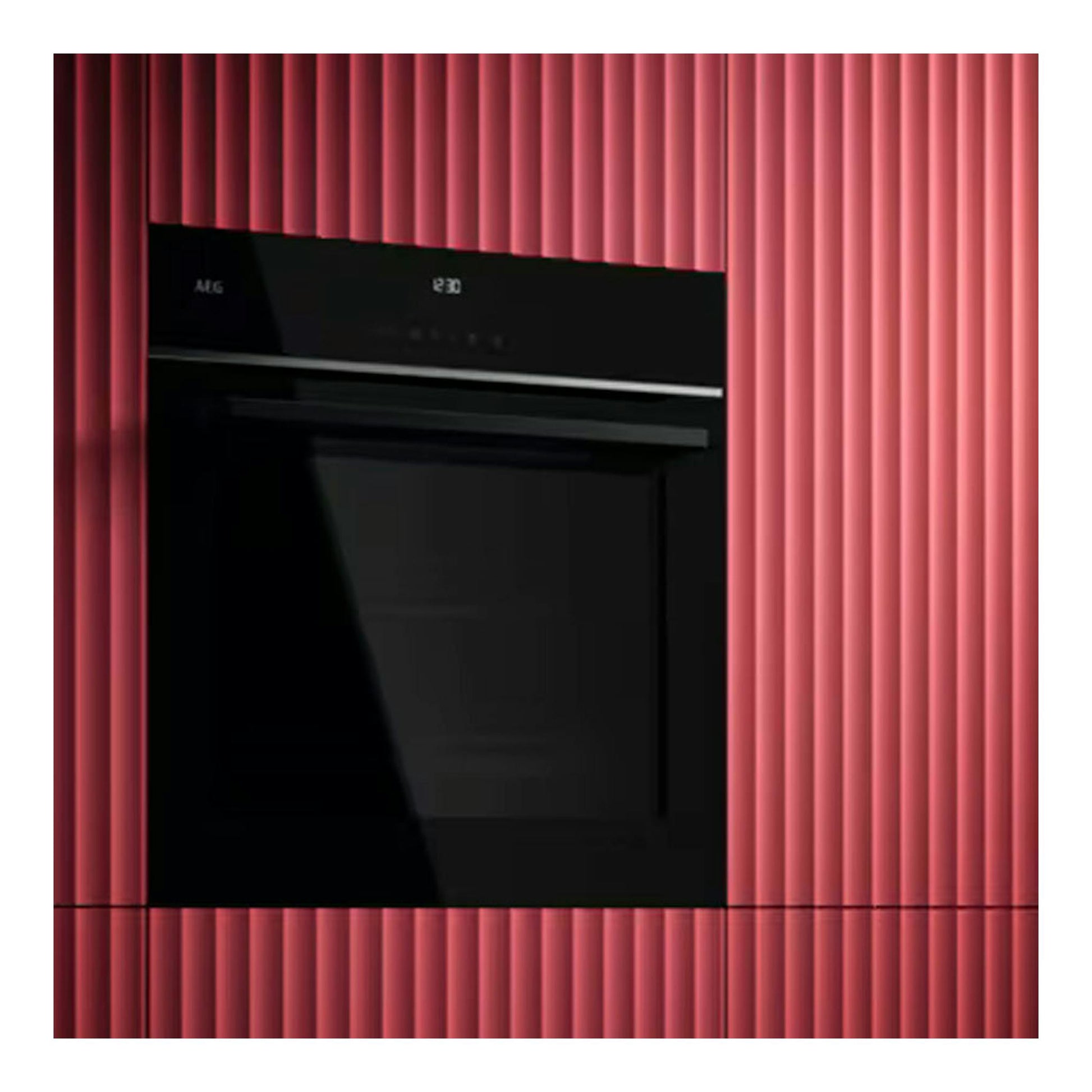 Horno empotrado AEG TU5PB41ZPB negro, vista frontal, con puerta de cristal y panel superior.