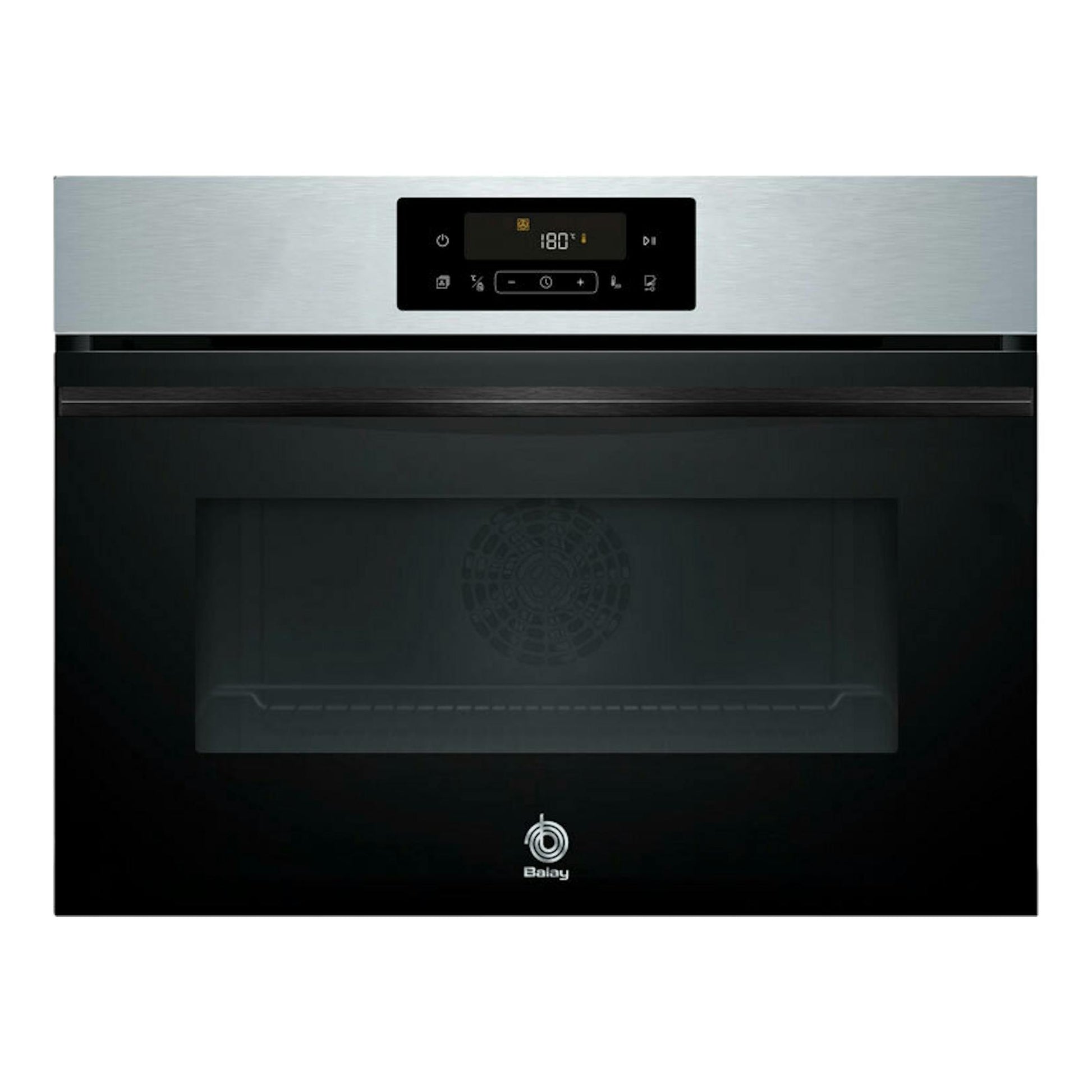 Horno Balay 3CB4821X3 inox, vista frontal, panel digital, acabado acero inoxidable y puerta de cristal negro.