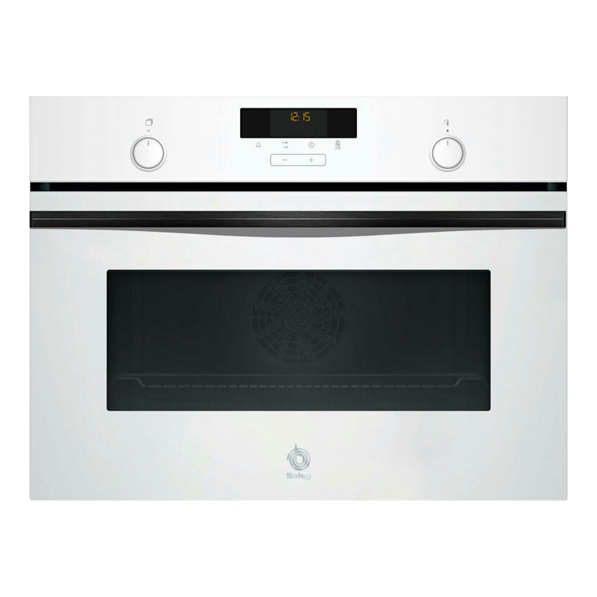 Horno Balay 3CB5159B3 blanco, vista frontal, con dos mandos, display digital y puerta de cristal negro.