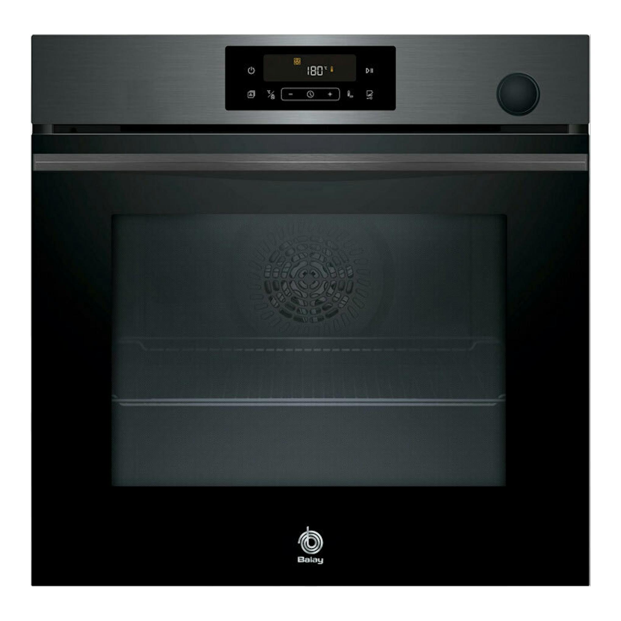 Horno Balay 3HA4821G3 grafito, vista frontal con panel digital y puerta de cristal.