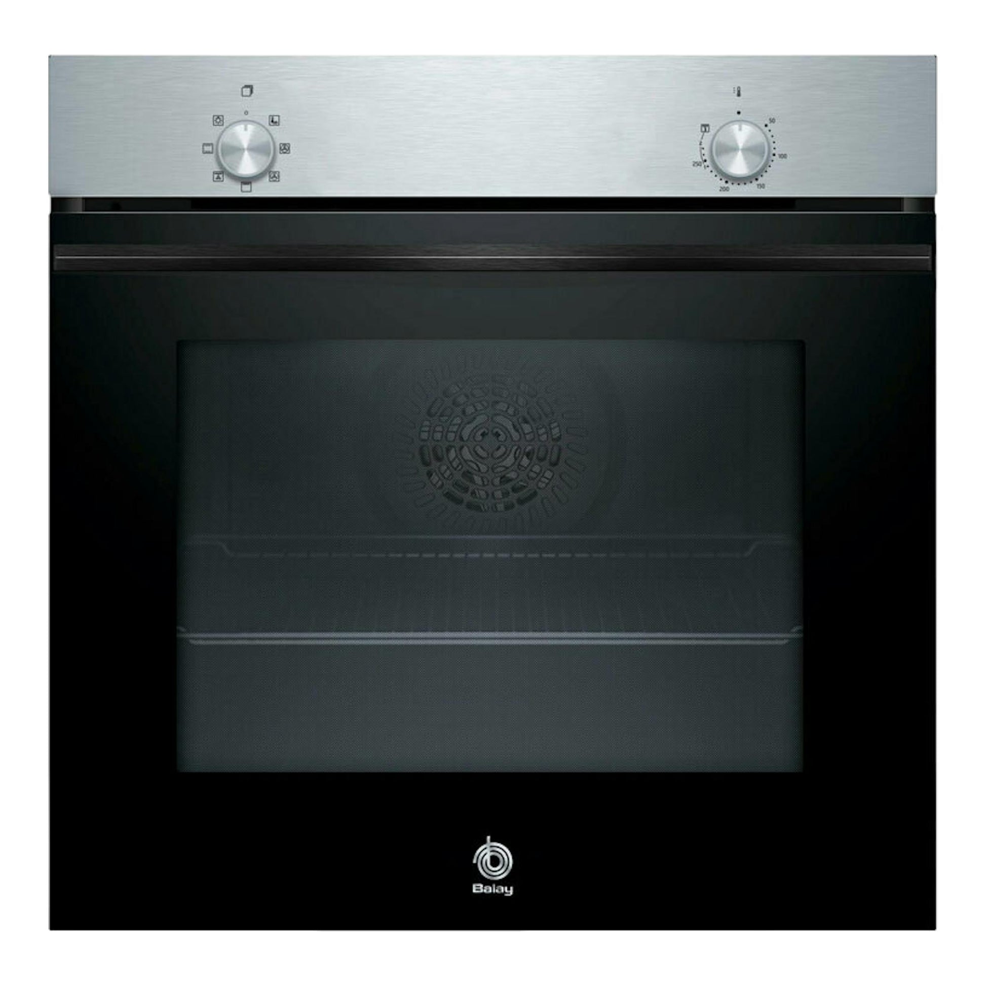 Horno Balay 3HB4000X3 inox, vista frontal, puerta de vidrio negro y panel superior de acero inoxidable.