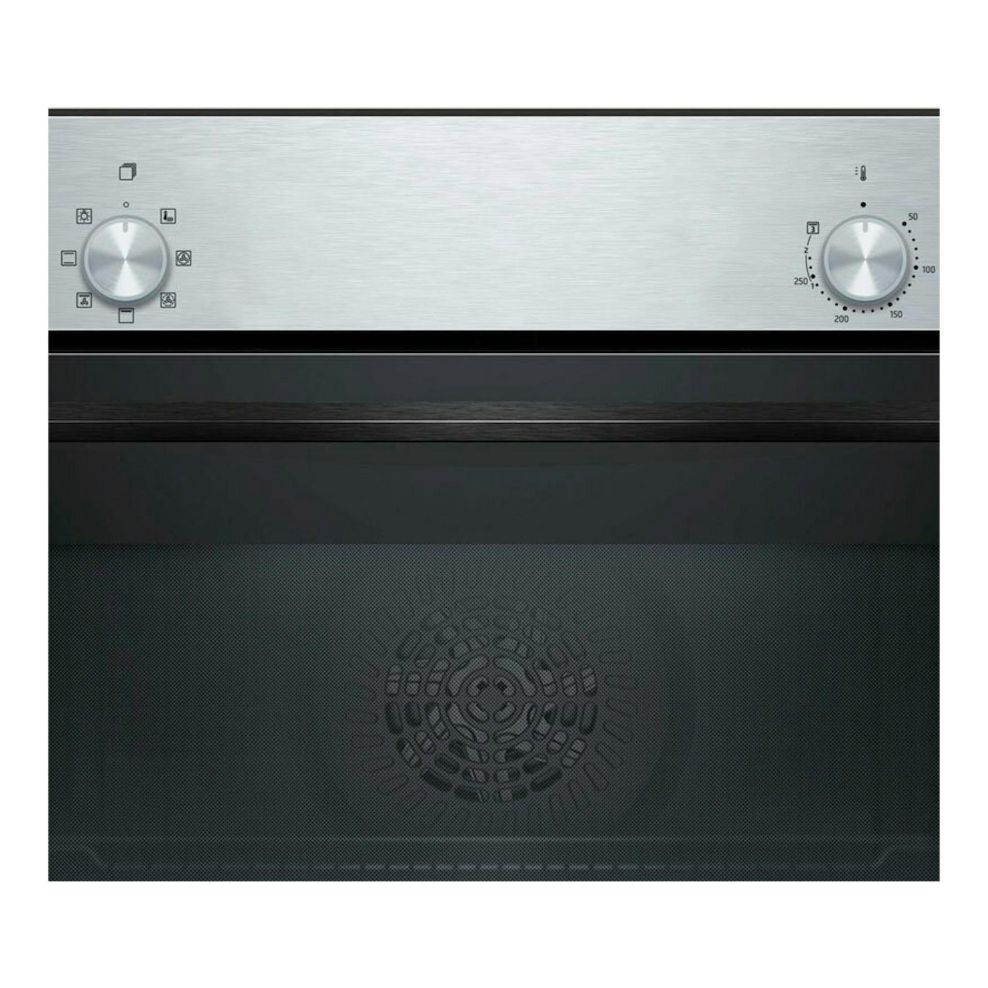 Horno Balay 3HB4000X3 inox, vista frontal, con dos mandos y puerta de vidrio negro.