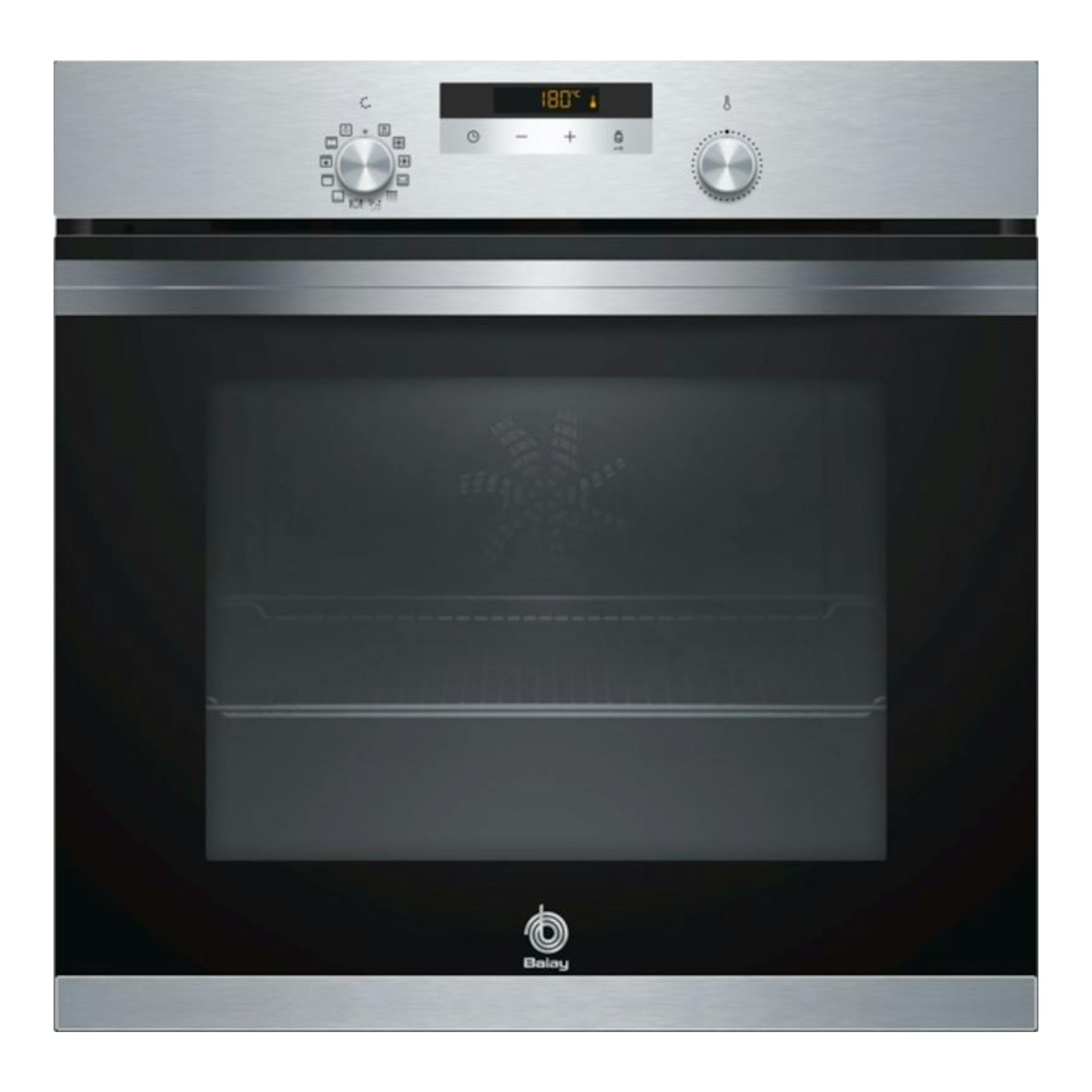 Horno Balay 3HB4841X0 inox, vista frontal, con panel superior y puerta de vidrio negra.