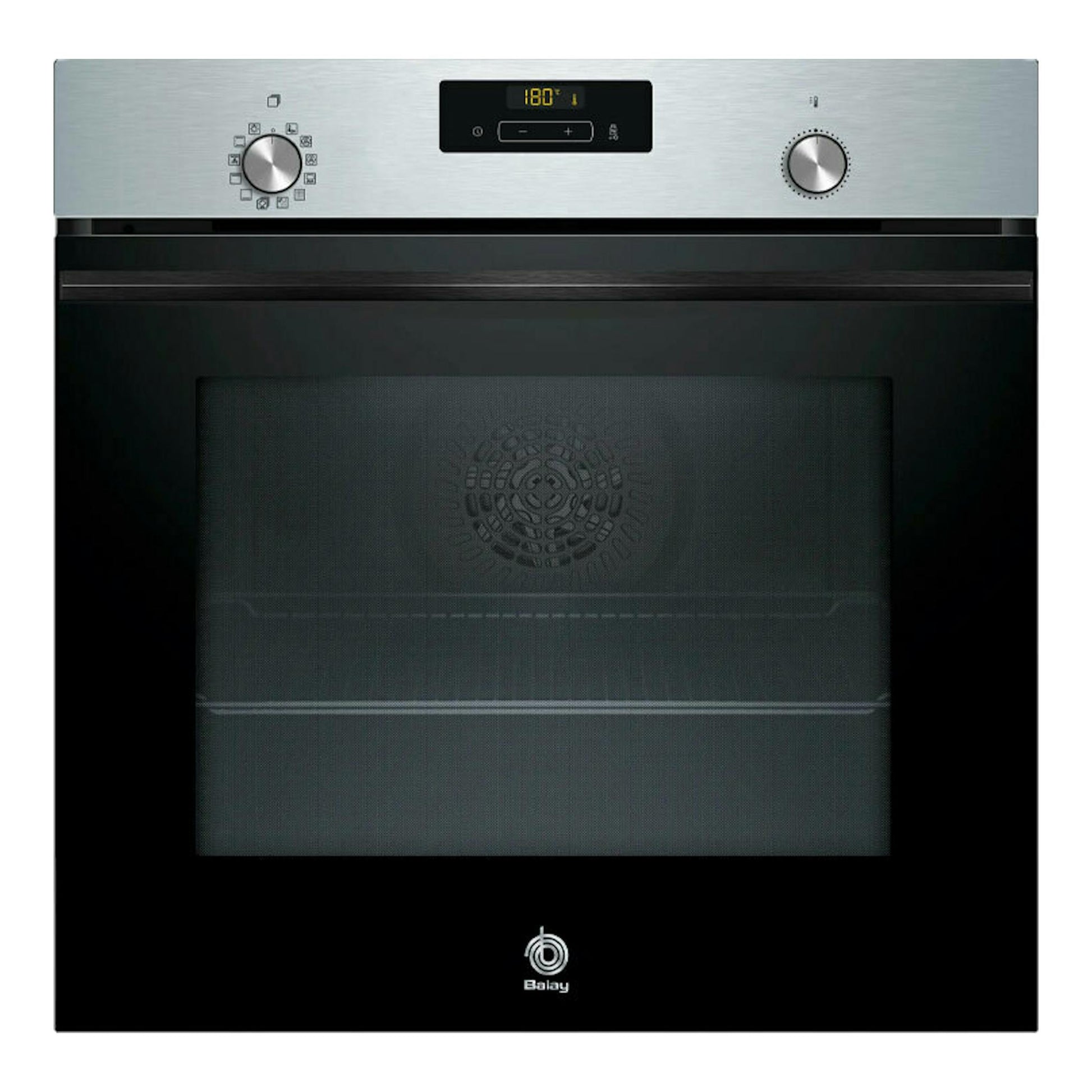Horno Balay 3HB4841X3 en inox, vista frontal, con panel digital y dos mandos.