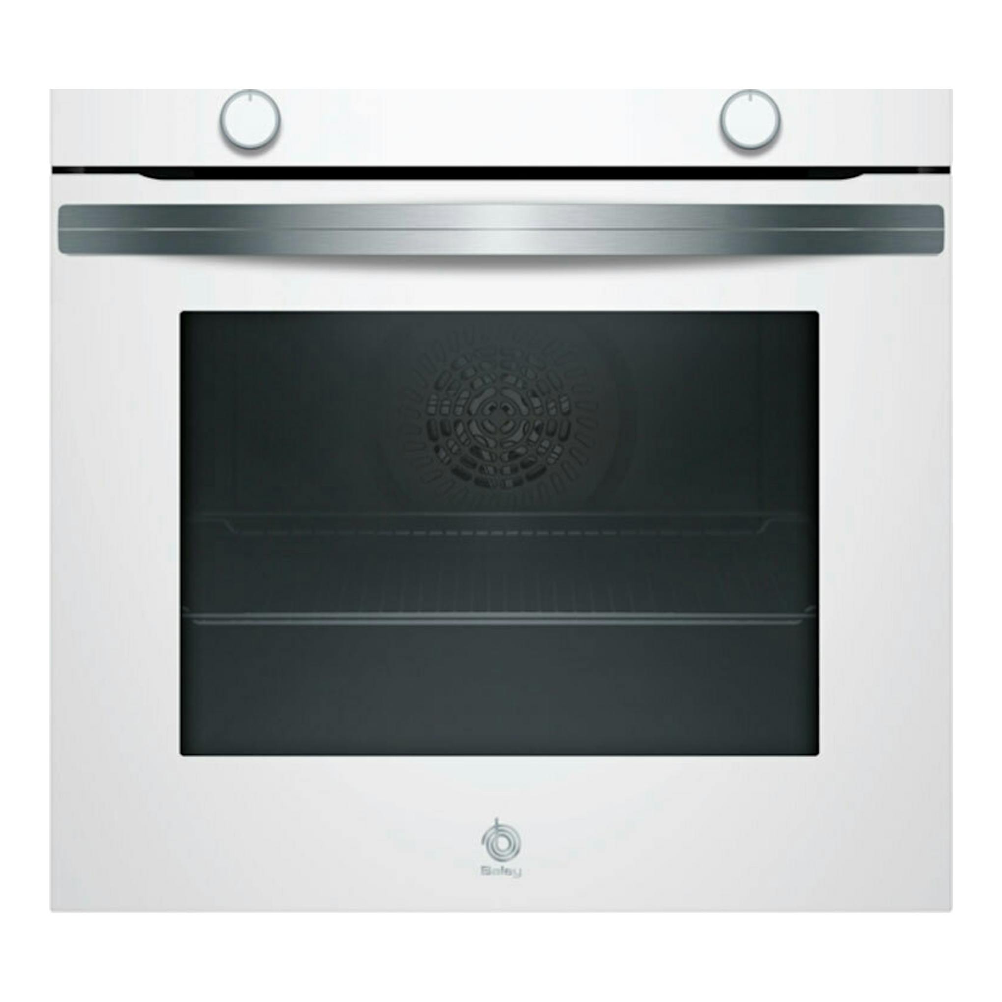 Horno Balay 3HB5000B2 blanco, vista frontal, con puerta negra y dos mandos superiores.