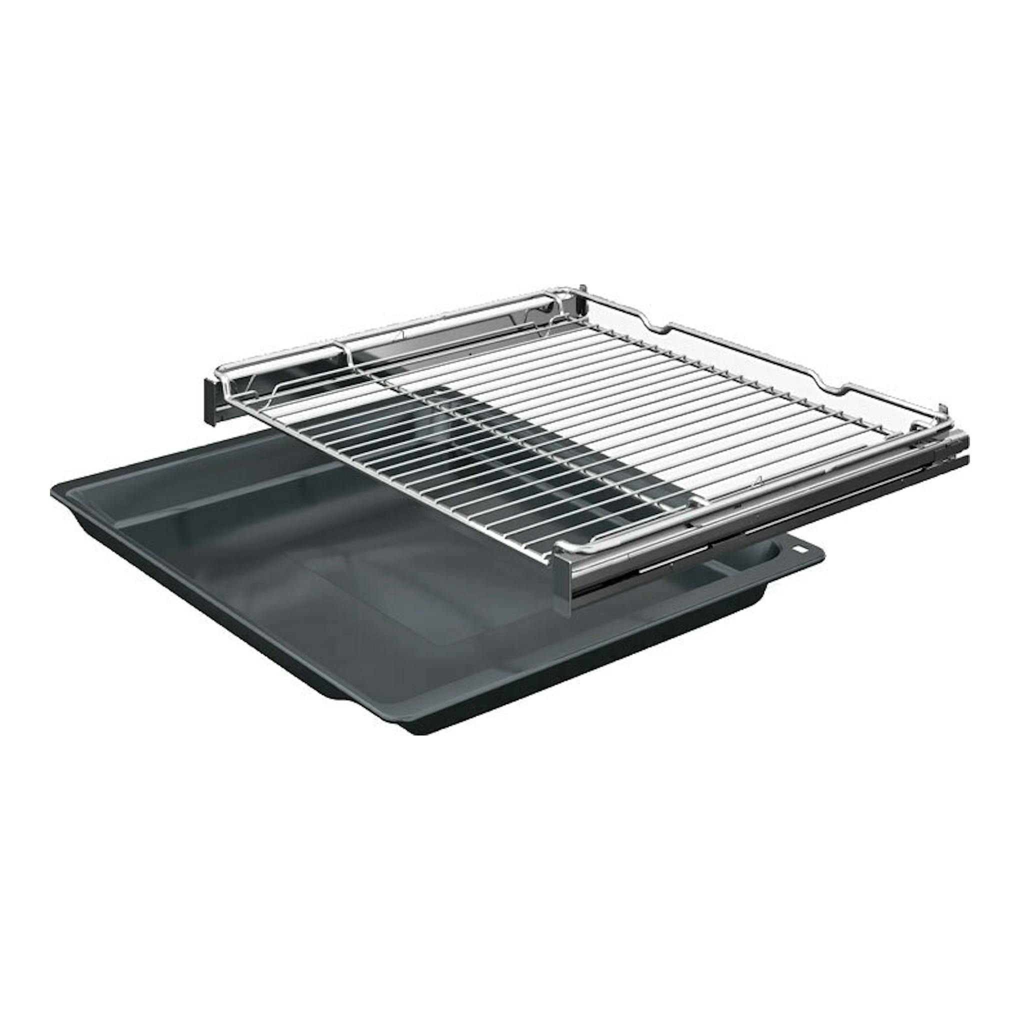 Balay 3HB5159B3: bandeja de horno gris oscuro con rejilla metálica, vista en perspectiva.