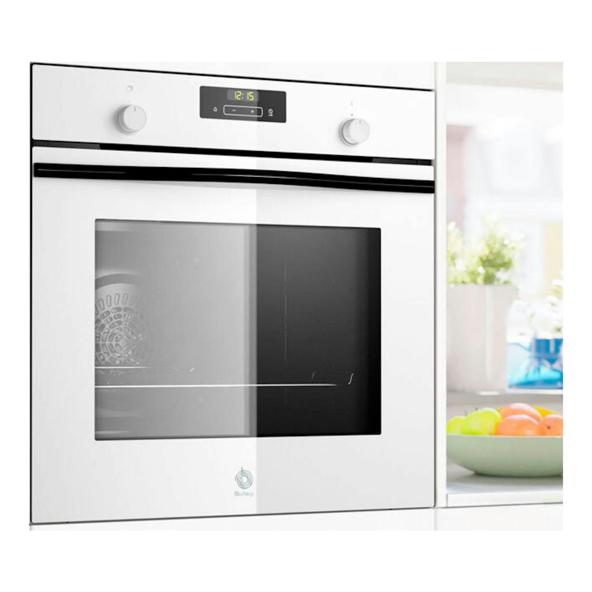 Horno empotrado Balay 3HB5159B4 blanco, vista frontal, con panel digital y puerta de cristal.
