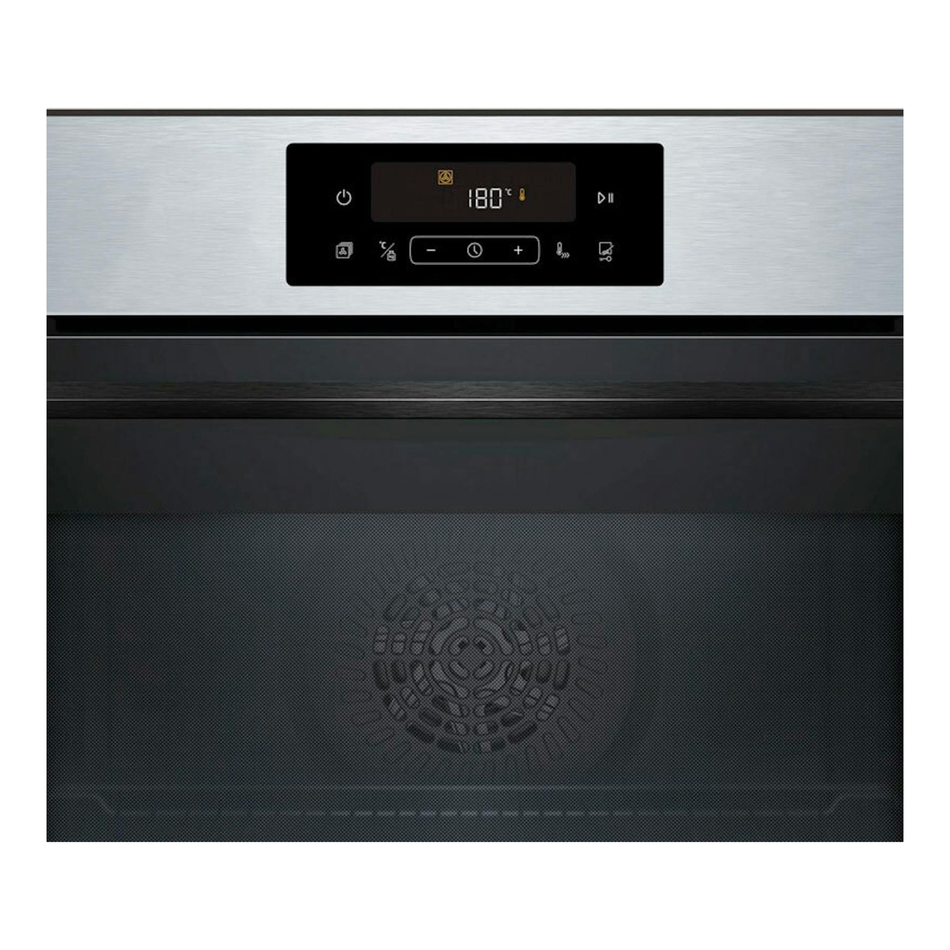Horno Balay 3HD4821X3 inox, vista frontal, panel digital negro con pantalla a 180 °C y puerta de vidrio negro.