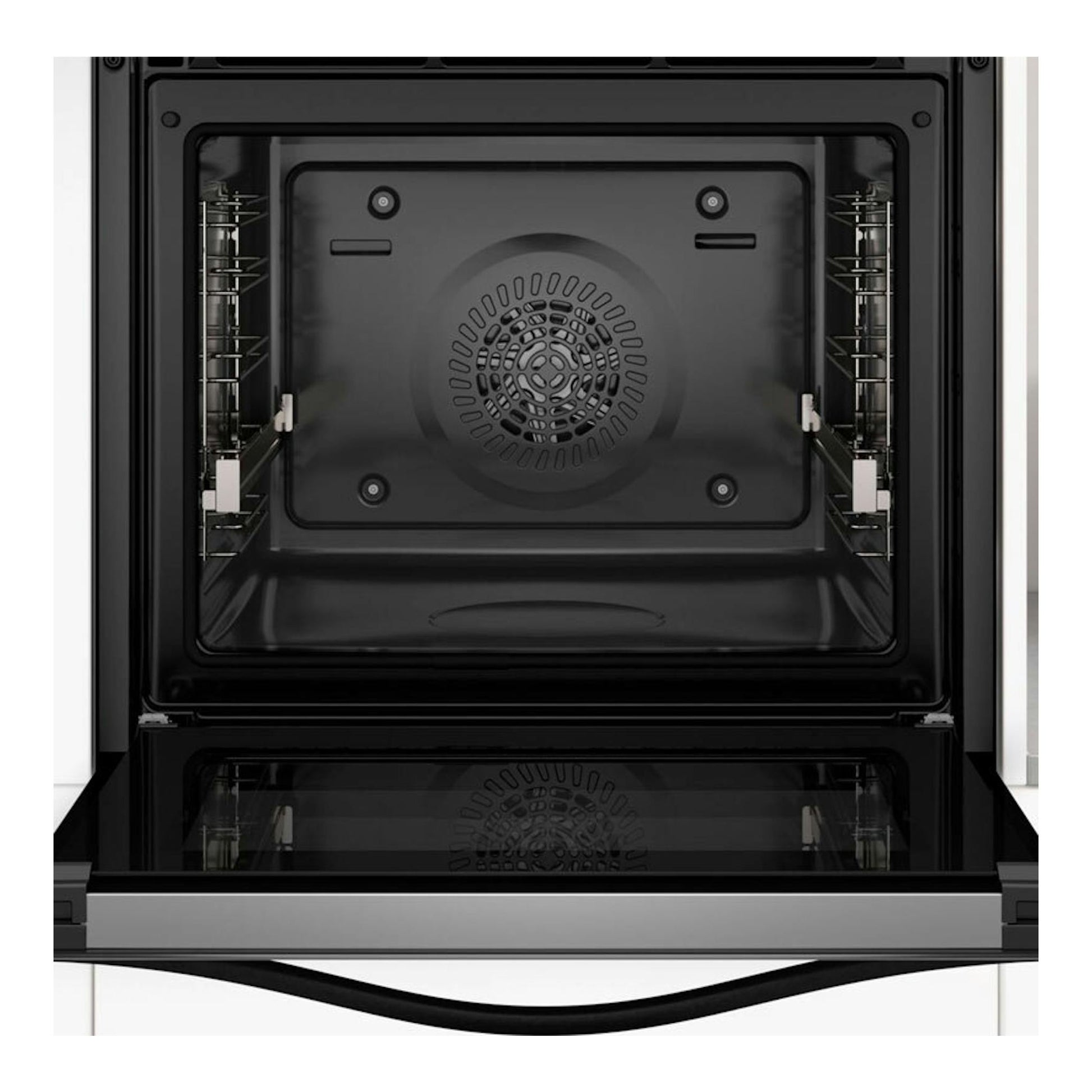 Horno Balay 3HD5829B3 blanco, vista frontal con la puerta abierta y el interior negro.