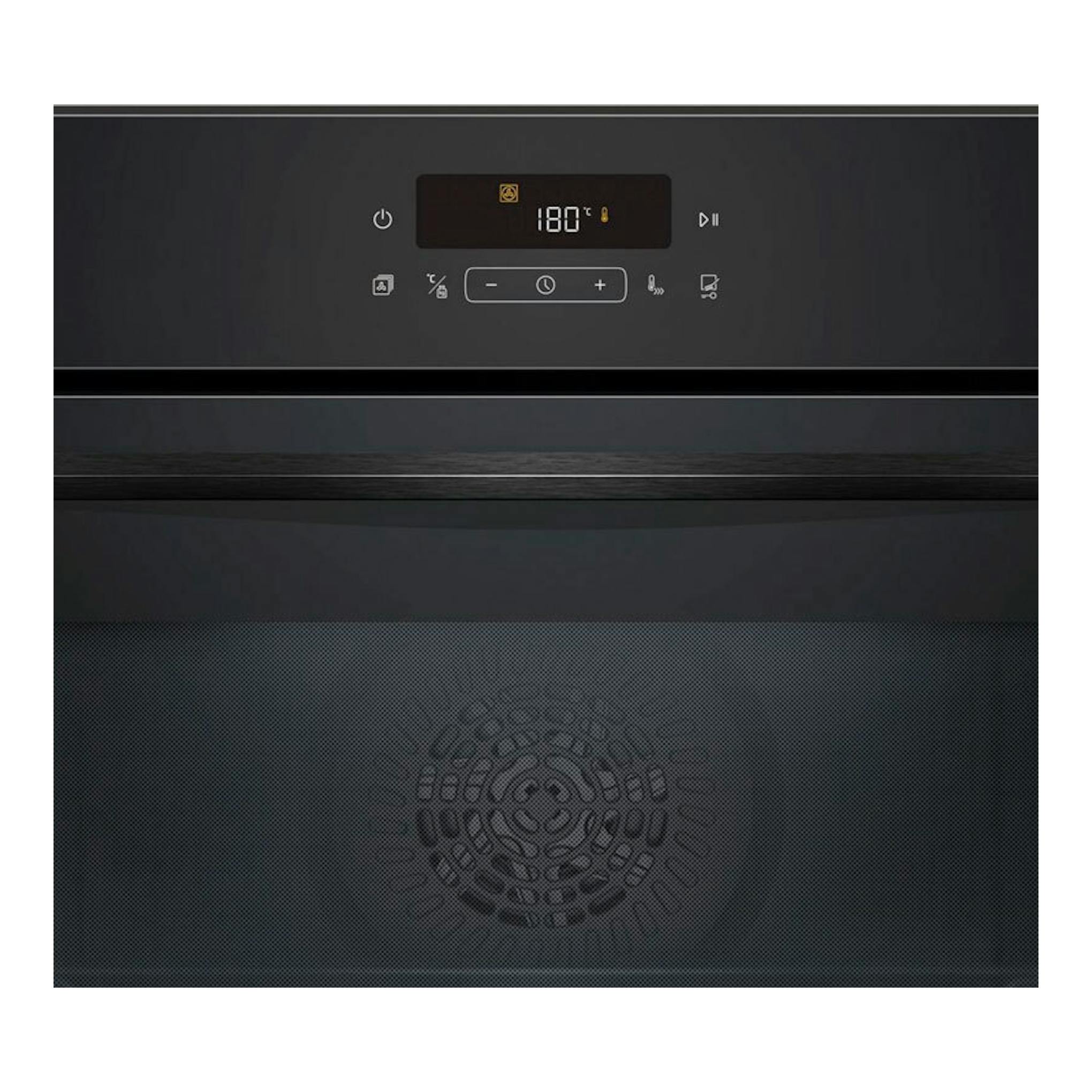 Horno Balay 3HD5829N3 de cristal negro, vista frontal, con panel digital y display a 180 °C.