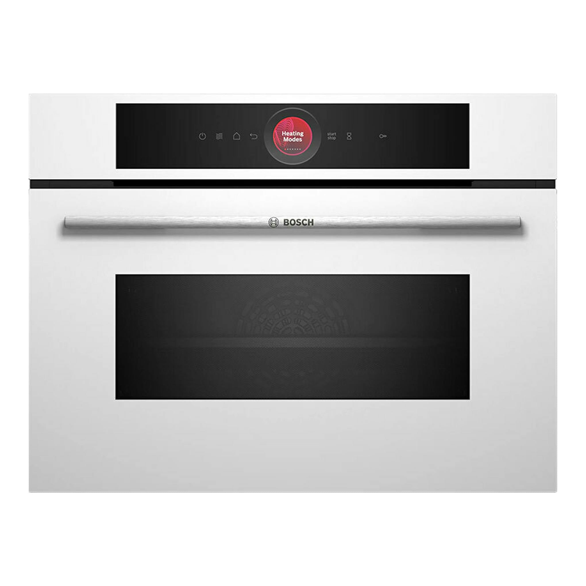 Horno Bosch CMG7241W1 blanco, vista frontal con panel digital negro y puerta con ventana.