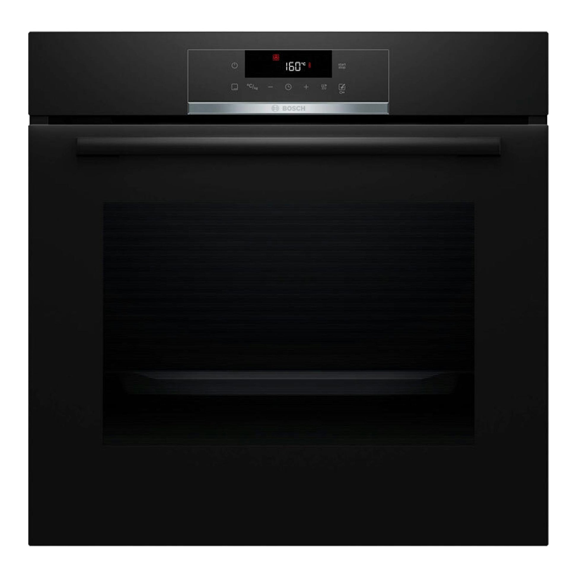 Horno empotrable Bosch HBA572EB3 negro, vista frontal, con panel digital y puerta de cristal.