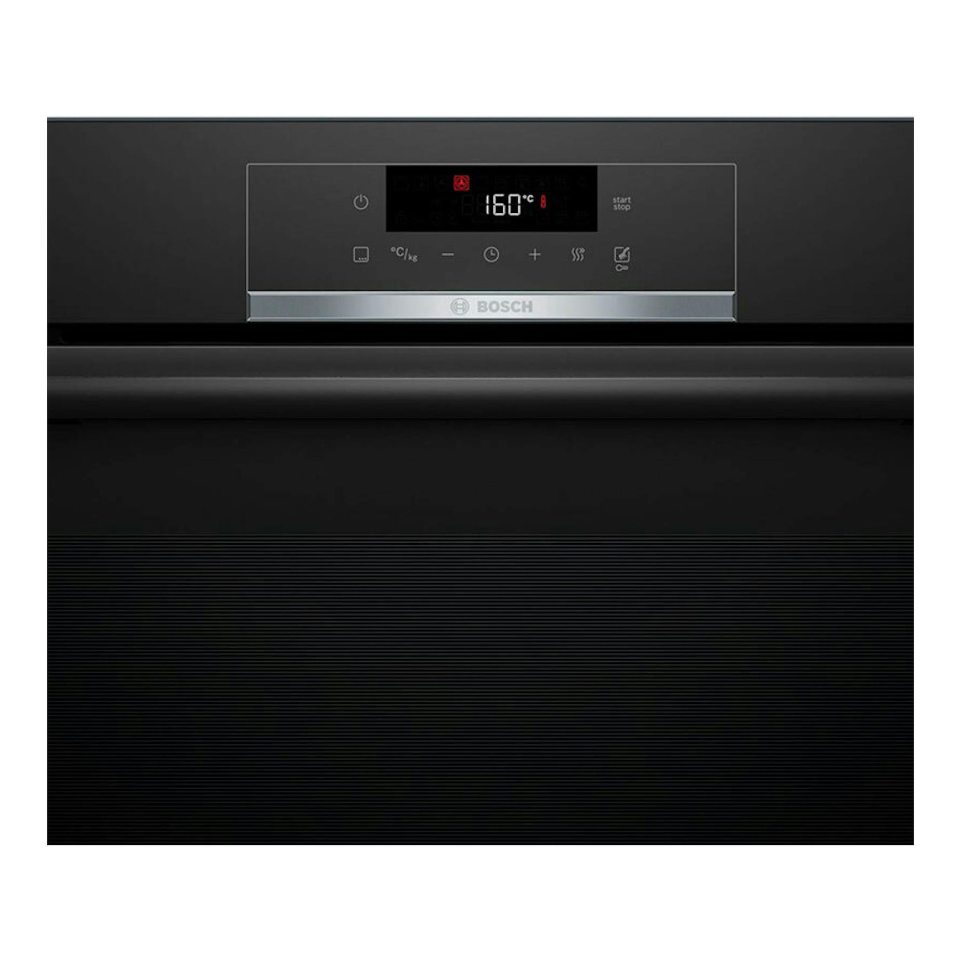 Horno Bosch HBA572EB3 negro, vista frontal con panel digital y puerta de vidrio.