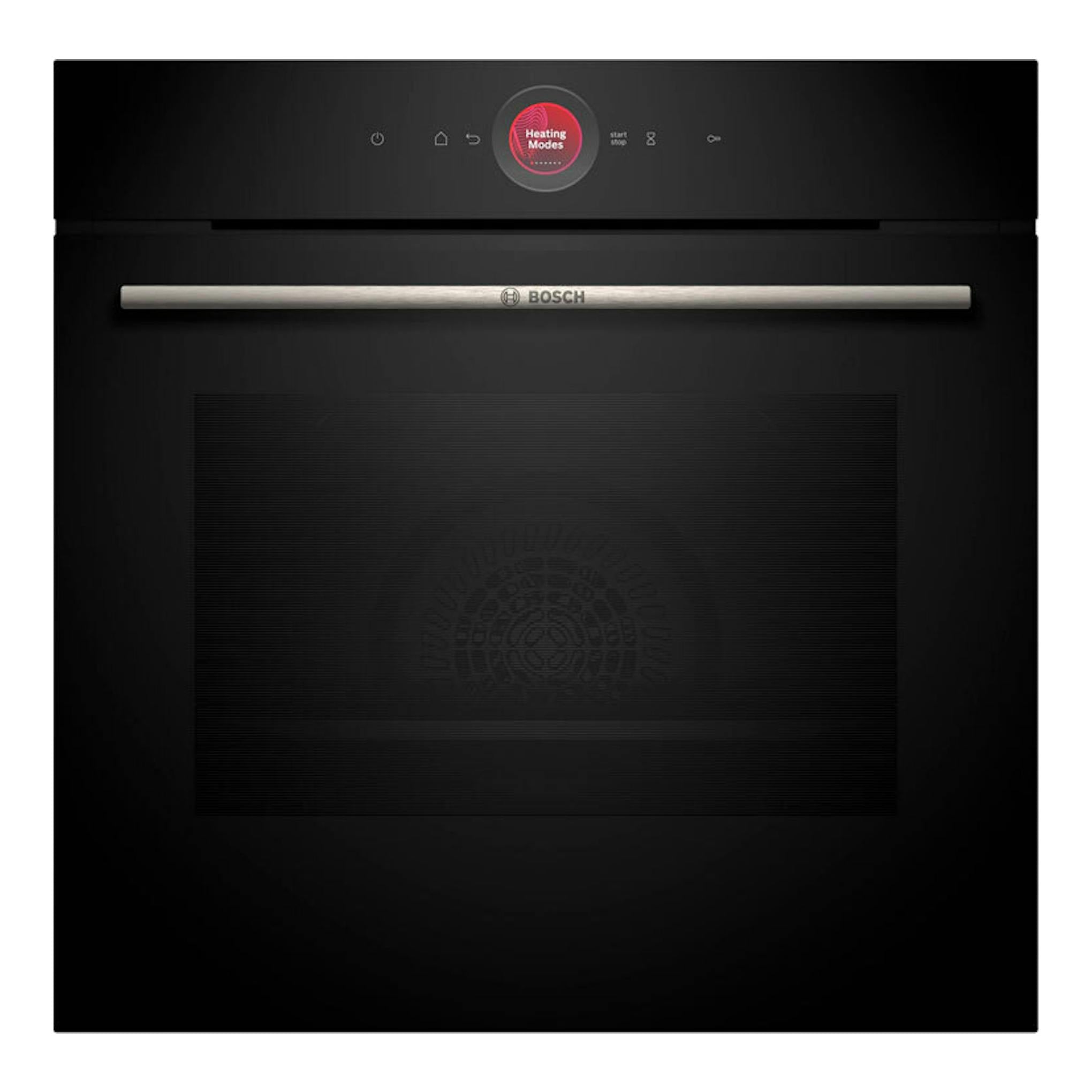 Horno Bosch HBG724AB1 negro, vista frontal, con panel táctil y puerta de vidrio.