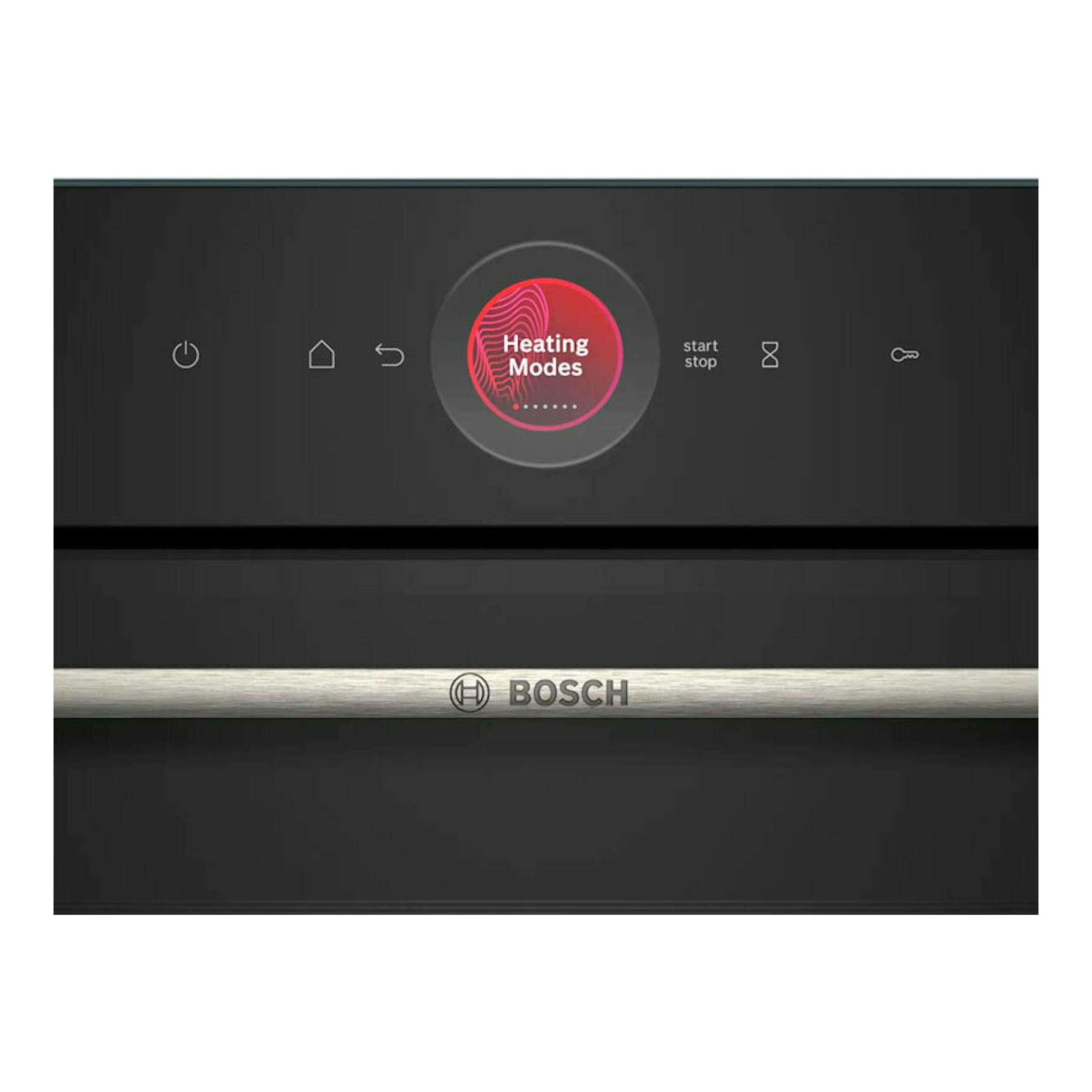 Horno Bosch HBG7741B1 negro, vista frontal, panel táctil con pantalla circular y logotipo Bosch.
