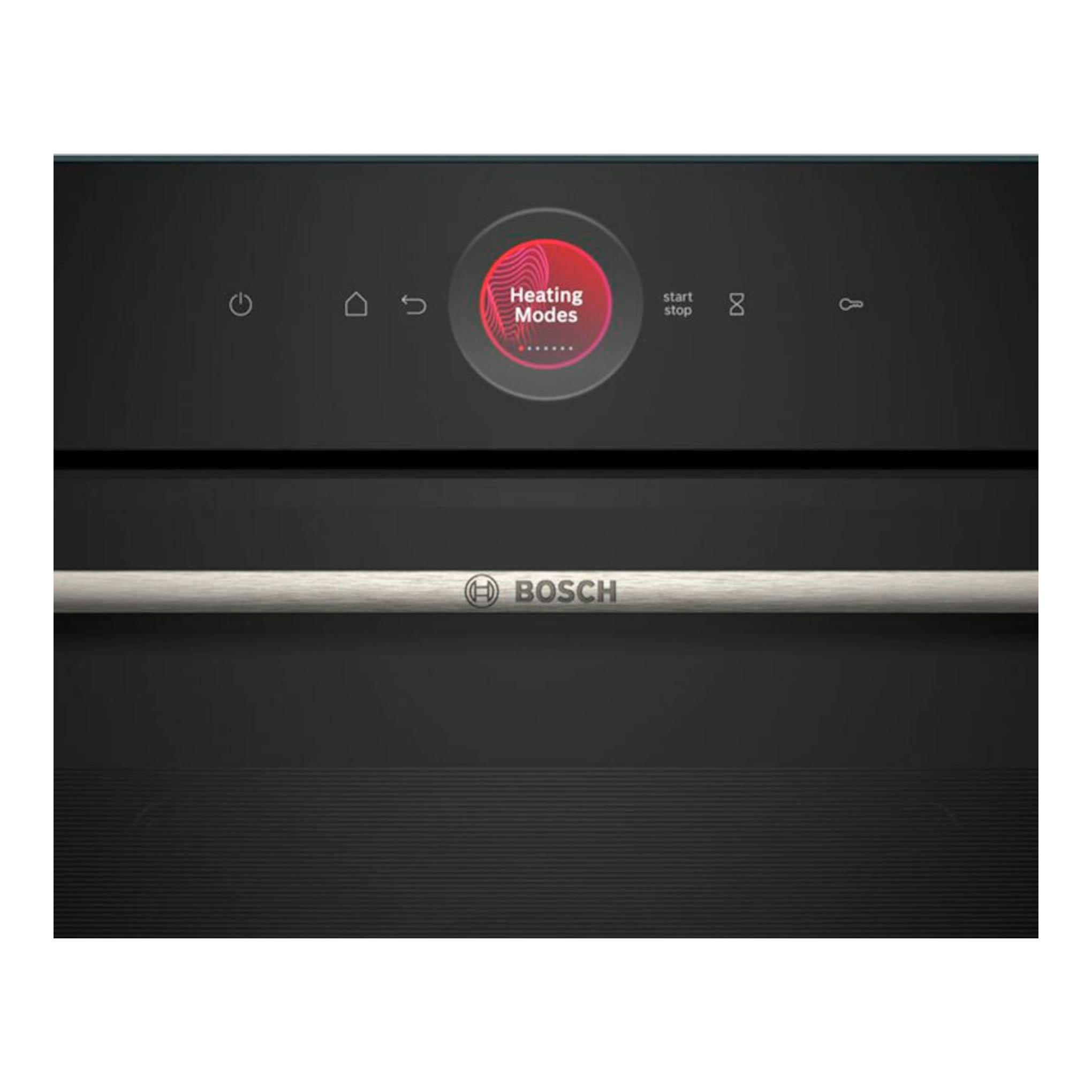 Horno Bosch HBG774KB1 negro, vista frontal con panel táctil superior y tirador metálico.