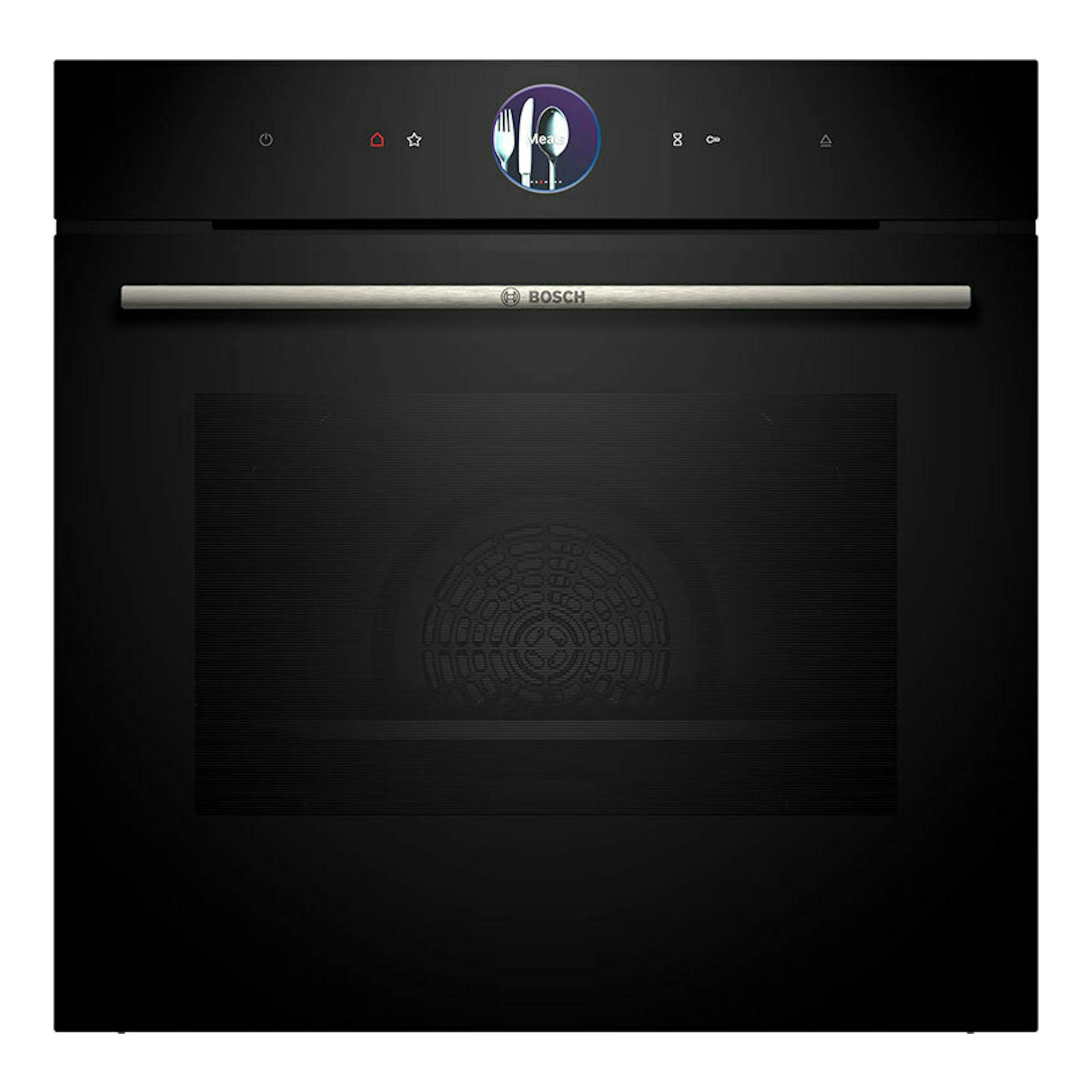 Horno Bosch HRG7361B1 negro, vista frontal, con puerta de cristal y panel táctil superior.