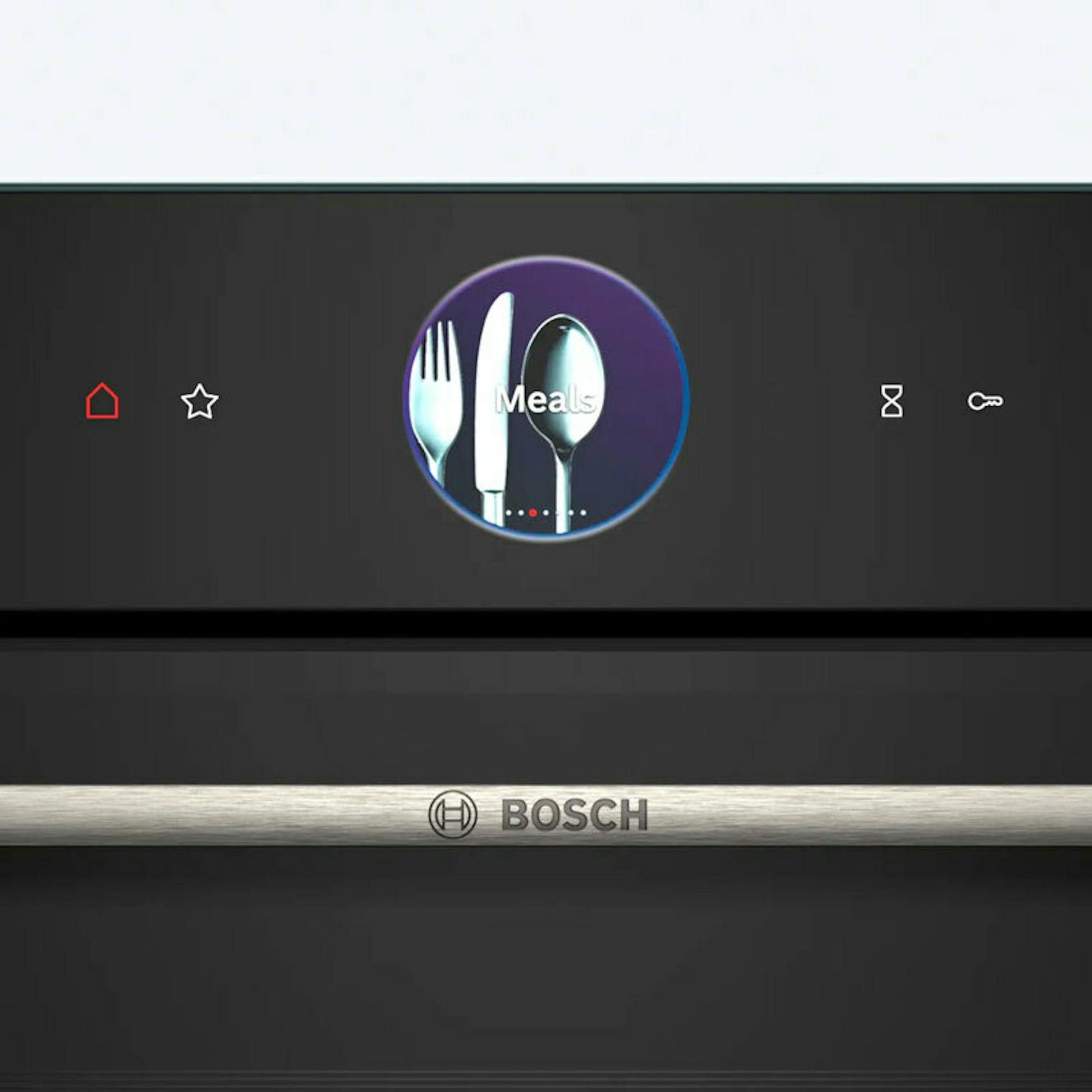 Panel frontal del horno Bosch HSG7361B1 negro con pantalla táctil y logotipo Bosch