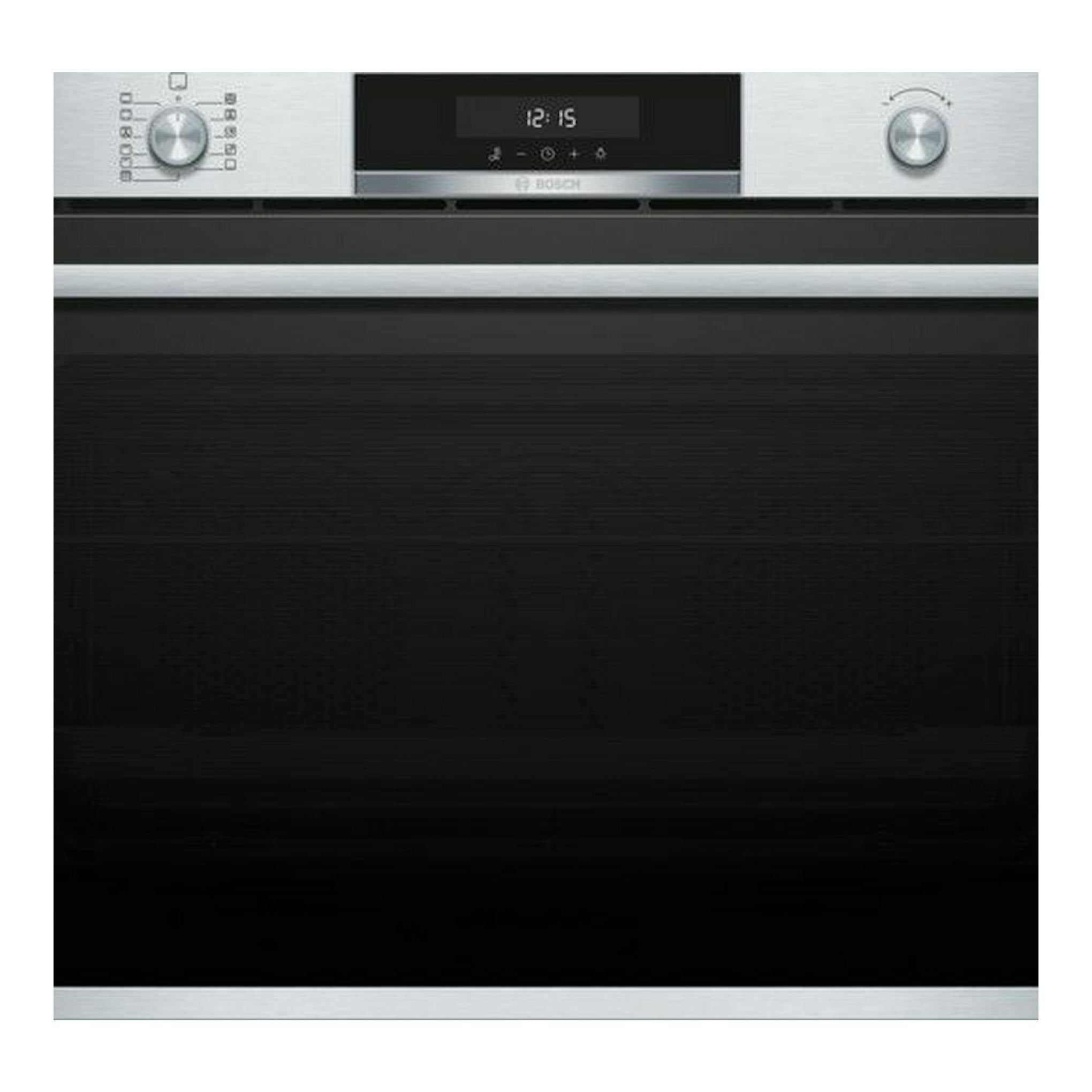 Horno Bosch VBD5780S0 en acero inoxidable, vista frontal con panel digital y dos mandos.