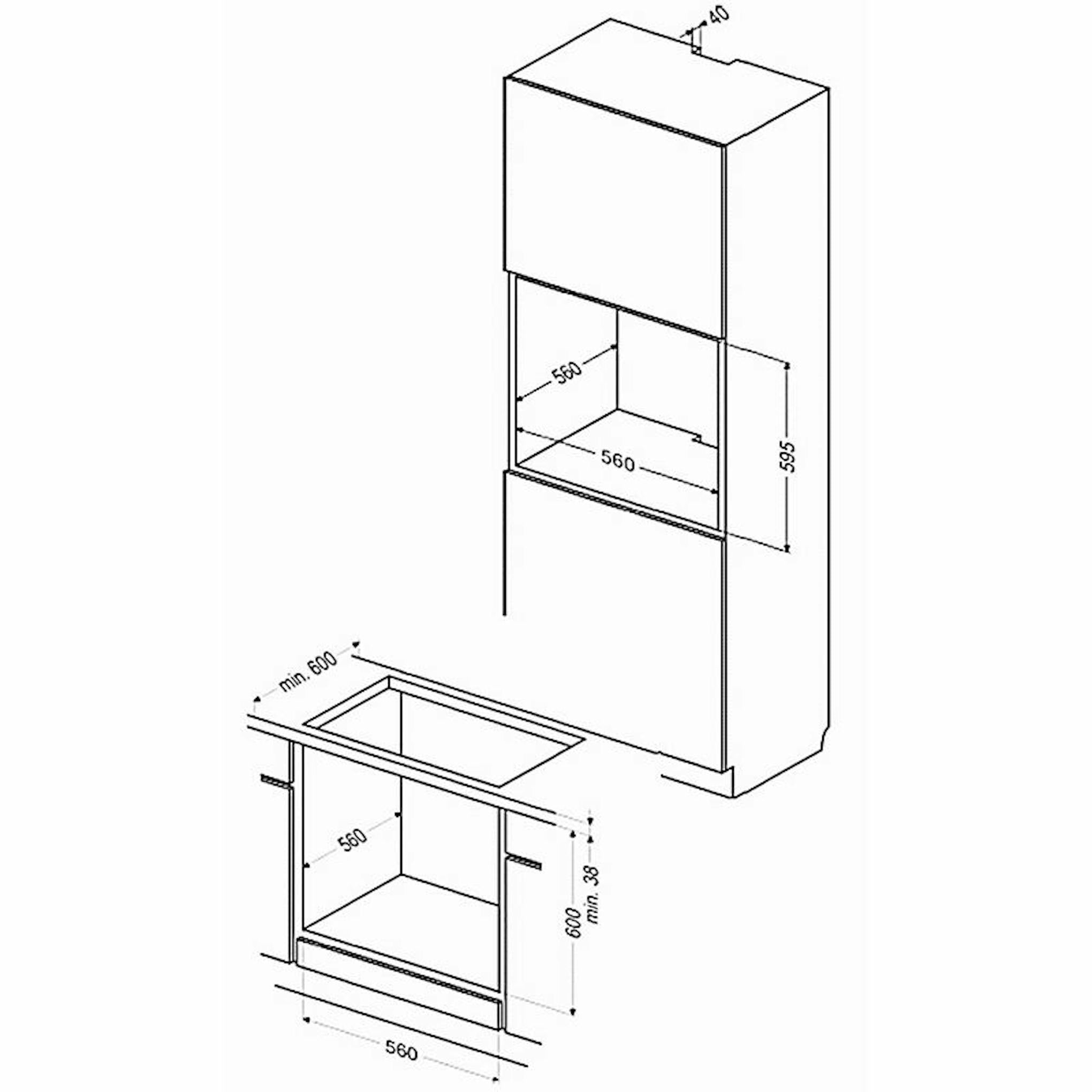 Esquema de instalación del horno Fagor 8H-760TCX Inox con medidas