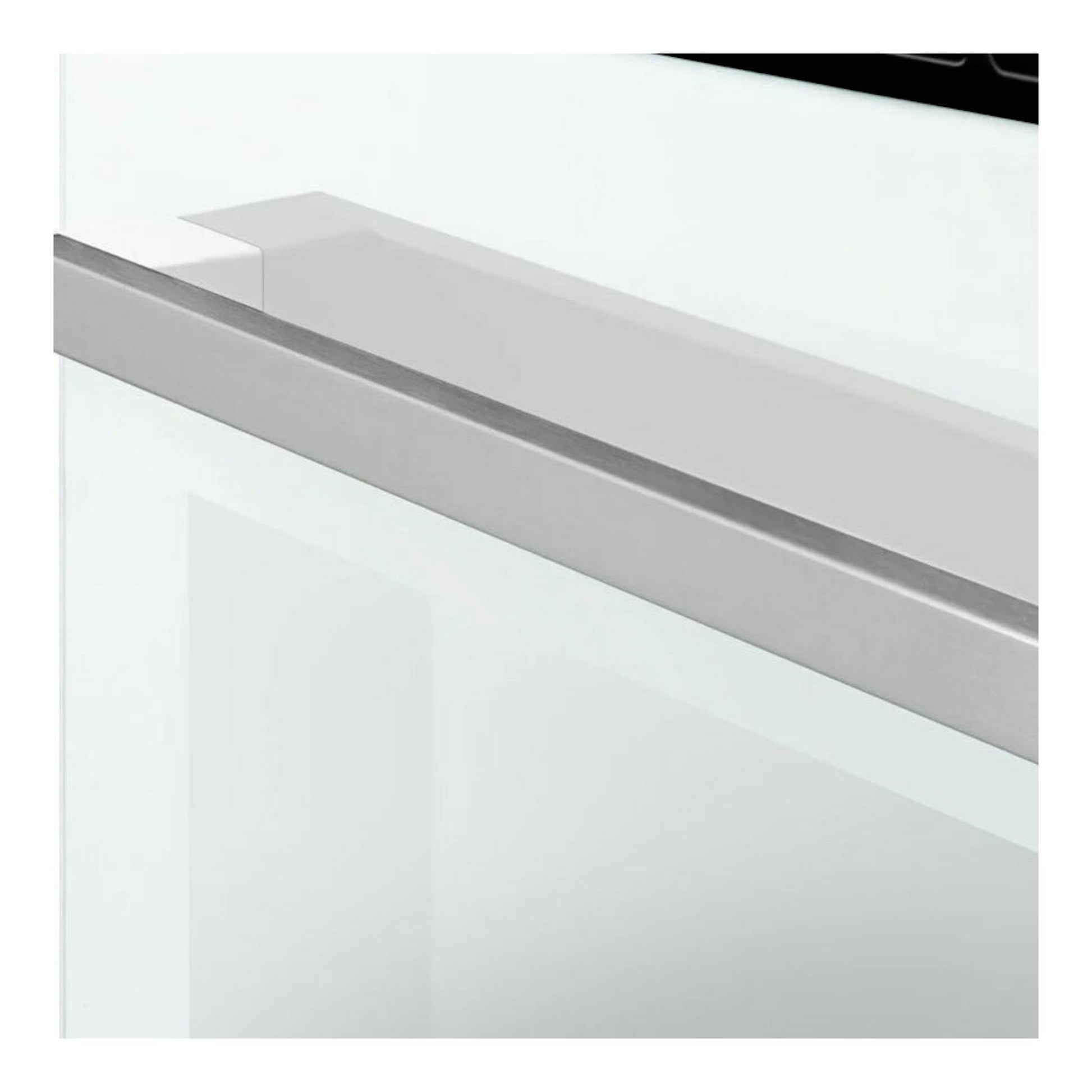 Horno Fagor 9H-115BB de cristal blanco, vista en ángulo con puerta y tirador metálico.
