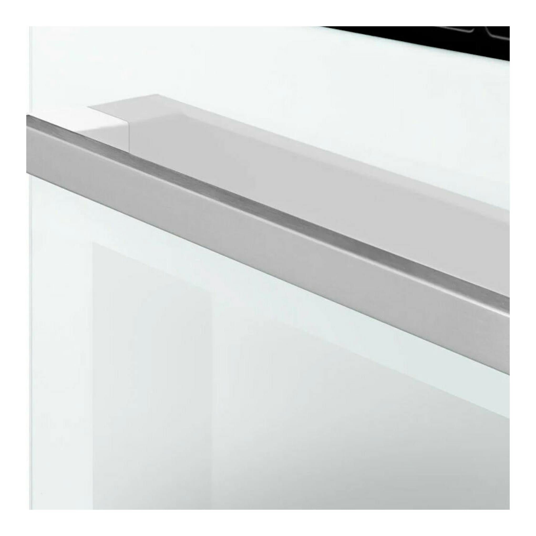 Horno Fagor 9H-115BB de cristal blanco, vista en ángulo con puerta y tirador metálico.