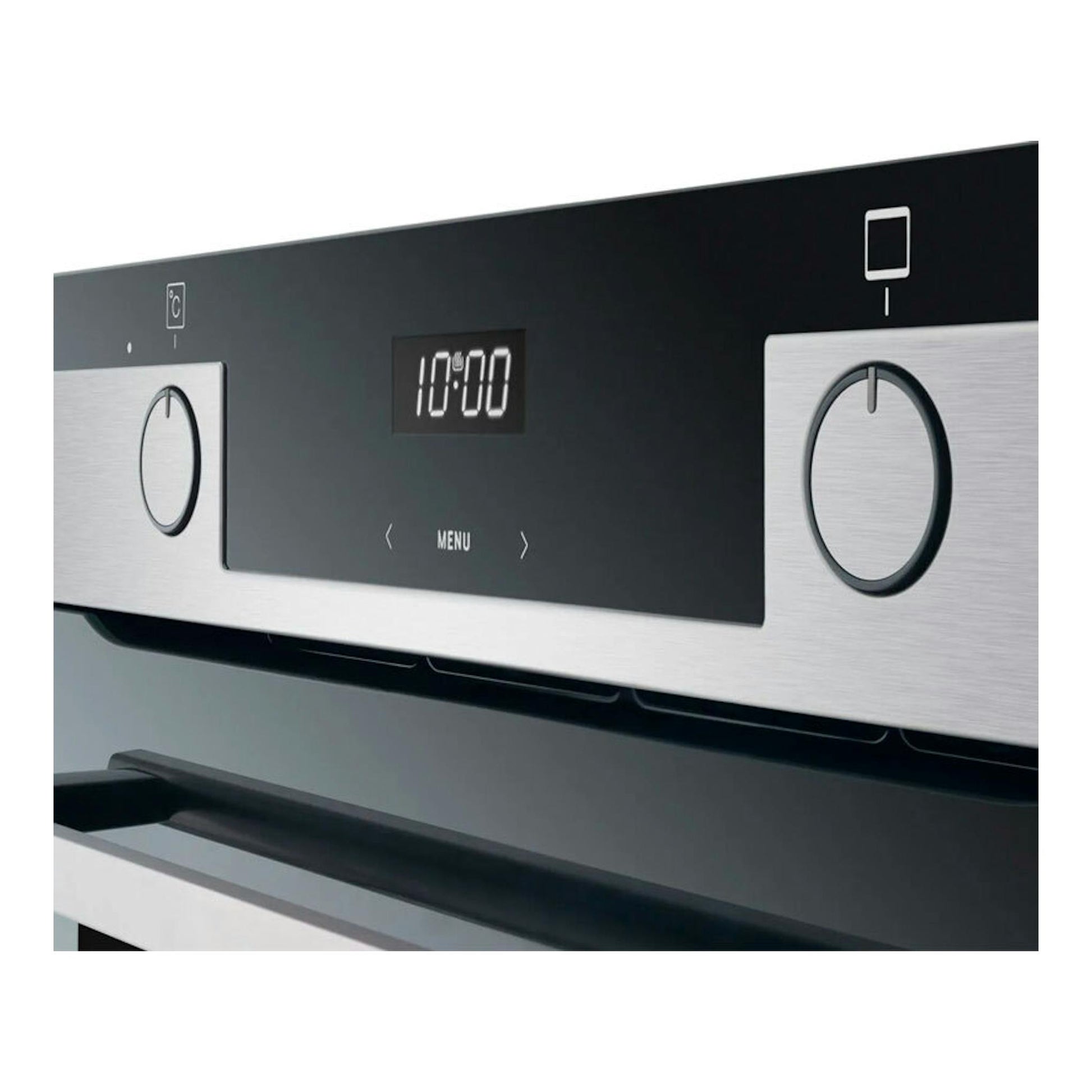 Horno Fagor 9H-175AX inox, vista frontal en primer plano, panel negro con mandos inox y pantalla 10:00.