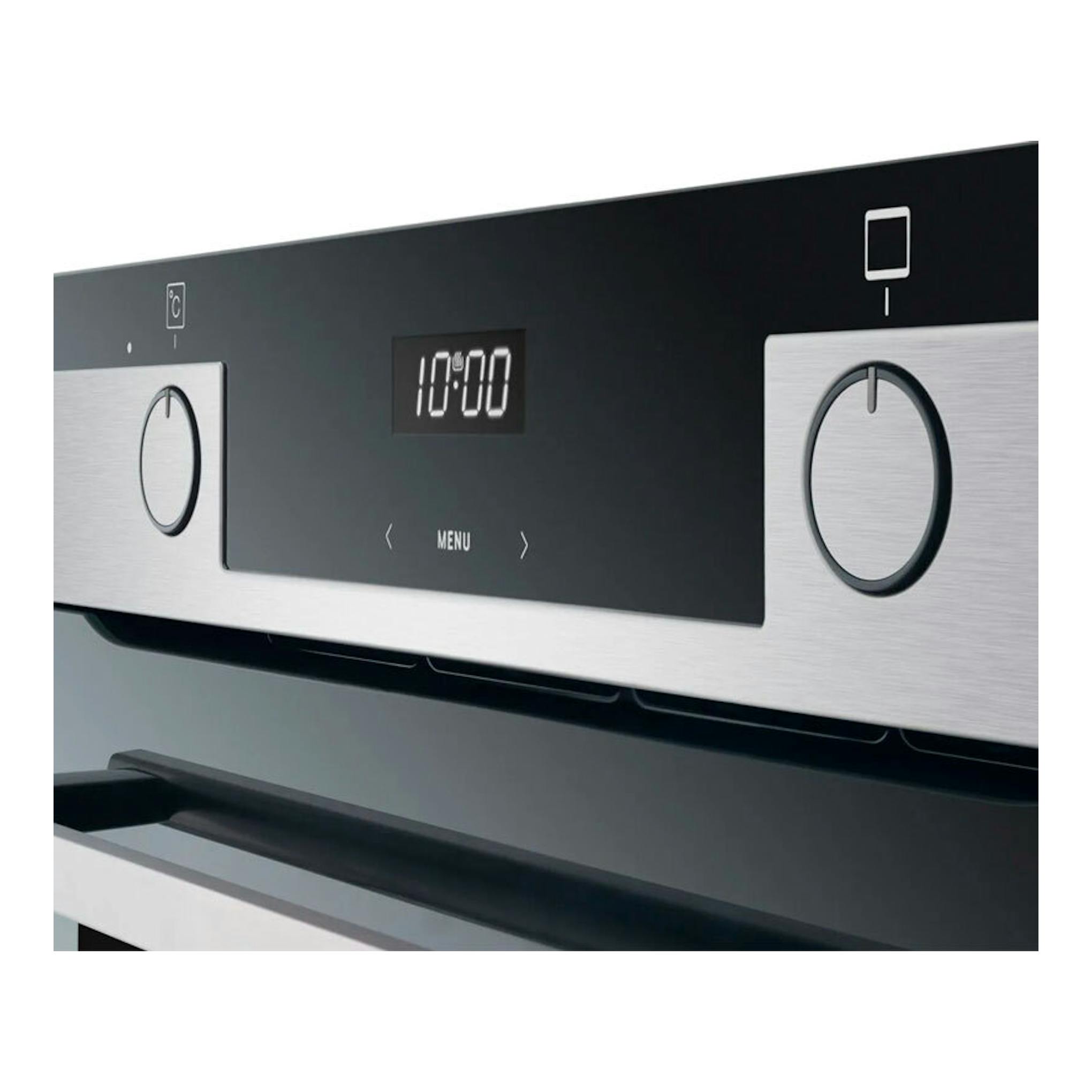 Horno Fagor 9H-175AX inox, vista frontal en primer plano, panel negro con mandos inox y pantalla 10:00.